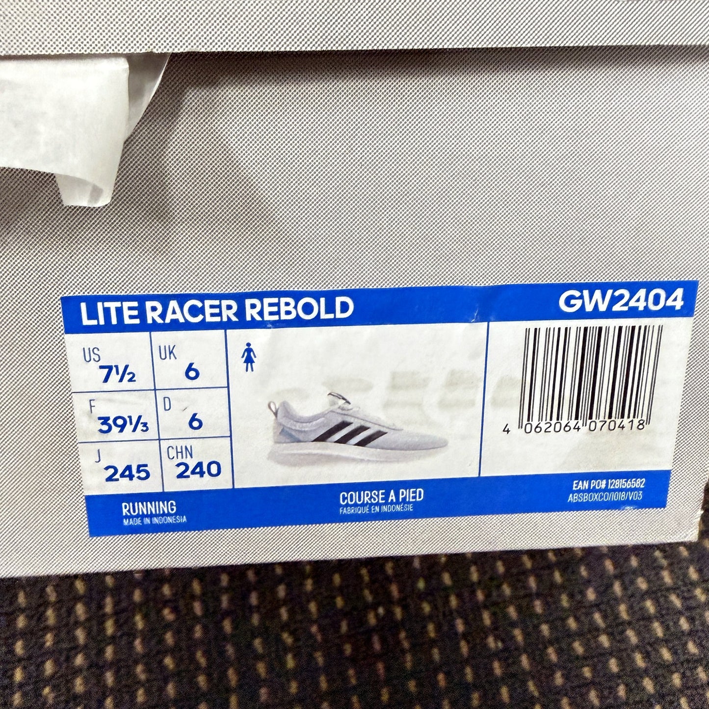 adidas Womens Lite Racer Rebold Cushioned Light Blue Running Shoes US 7.5 NEW