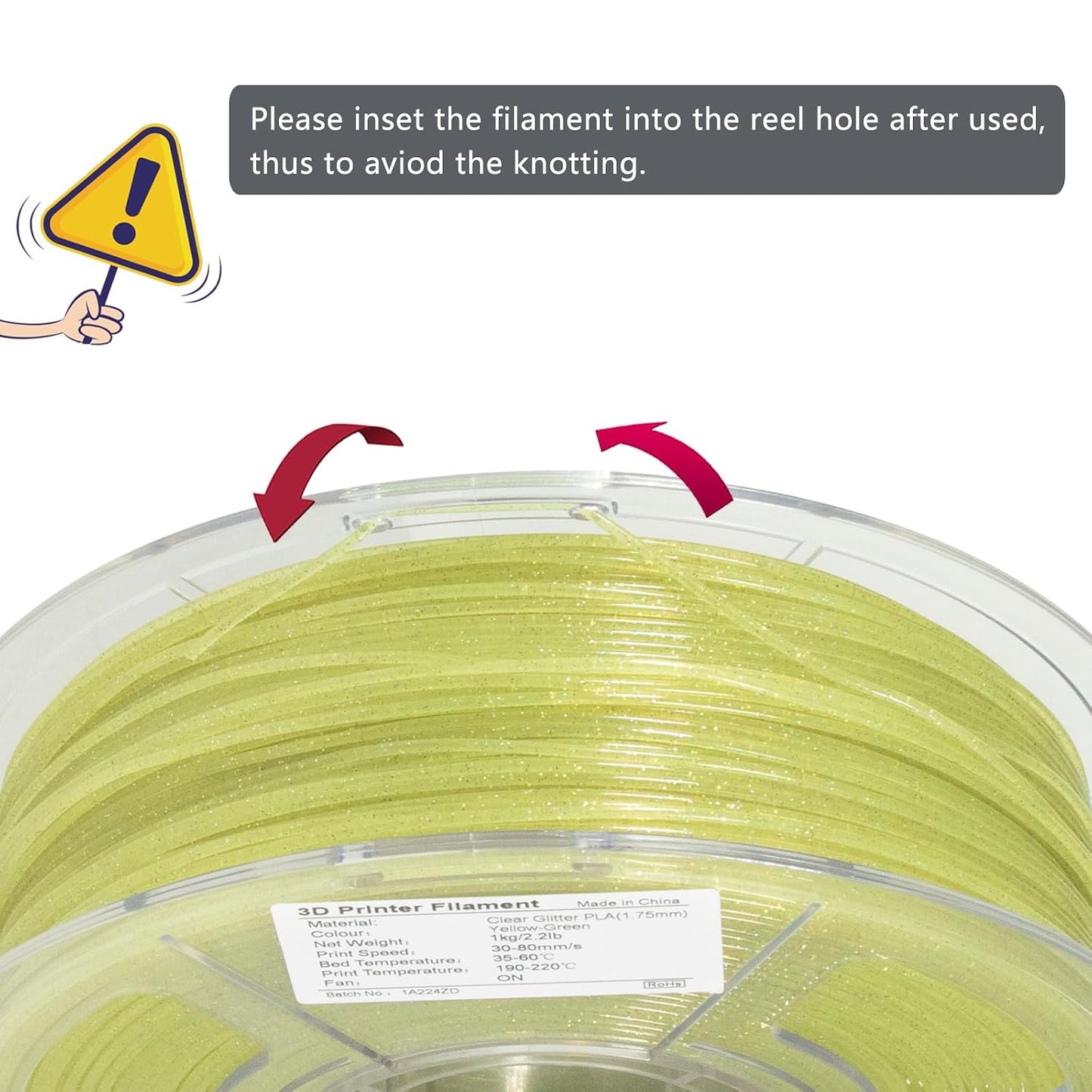 iSANMATE Transparent Glitter PLA Filament 1.75mm for 3D Printing, Yellow NEW