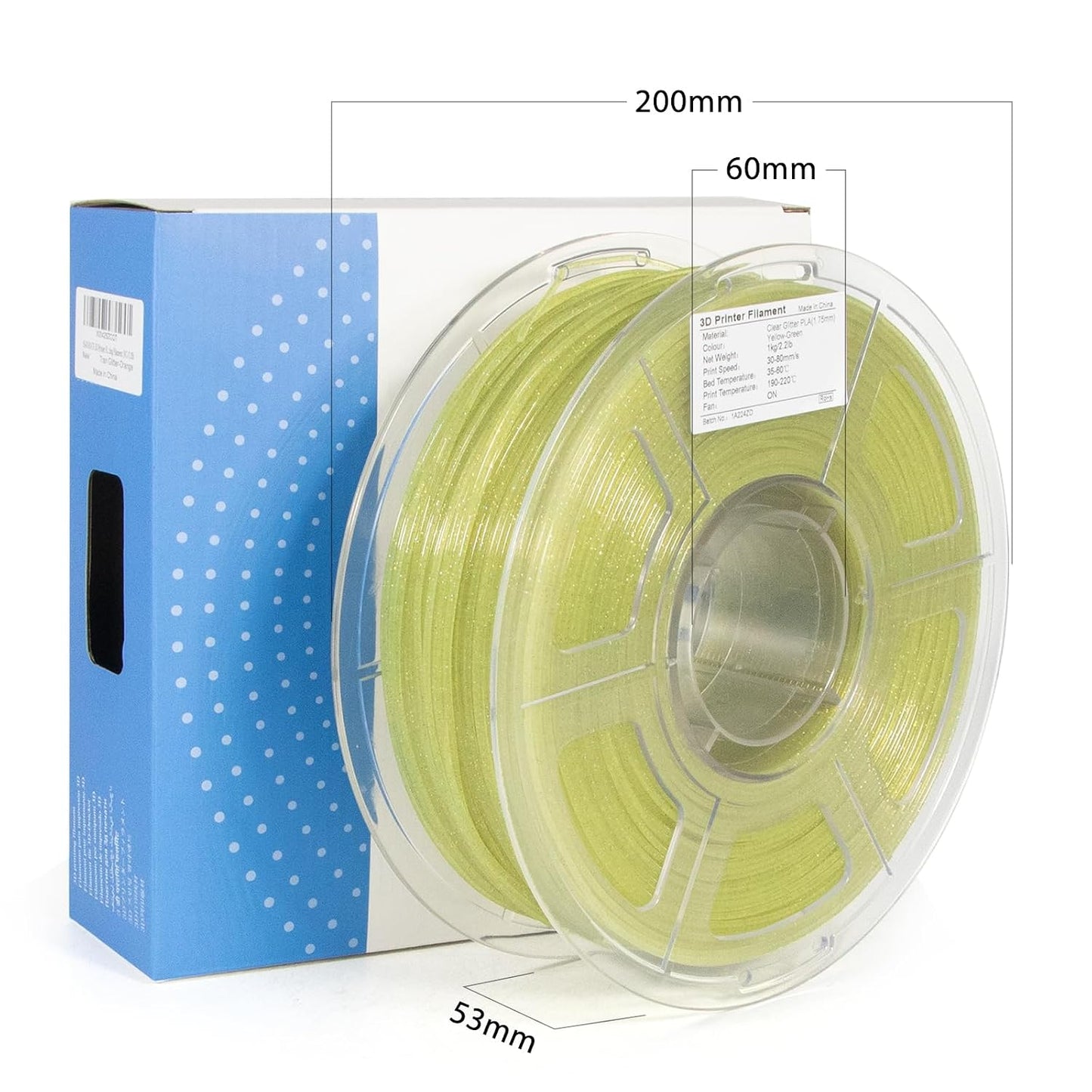 iSANMATE Transparent Glitter PLA Filament 1.75mm for 3D Printing, Yellow NEW