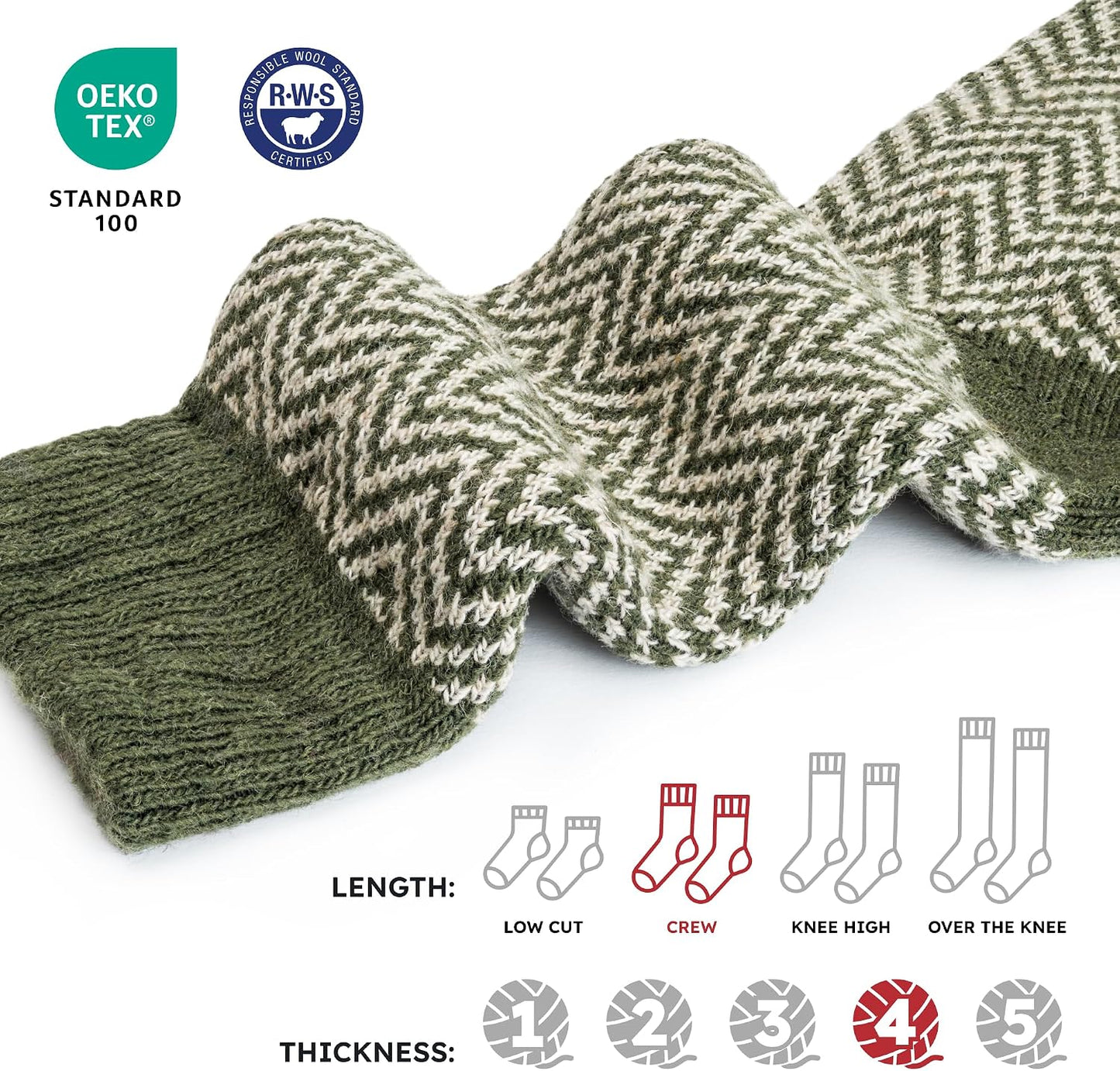 NORDIC Merino Wool Crew Socks Unisex - Warm & Moisture-Wicking Magnus NEW