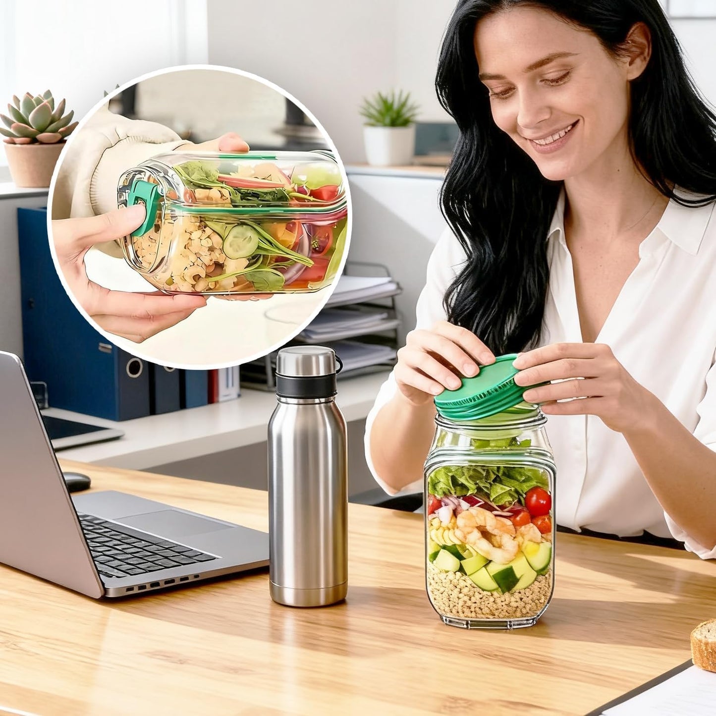 Rwaby Storage Jar with Leakproof Dressing Compartment Vertical Design Light NEW