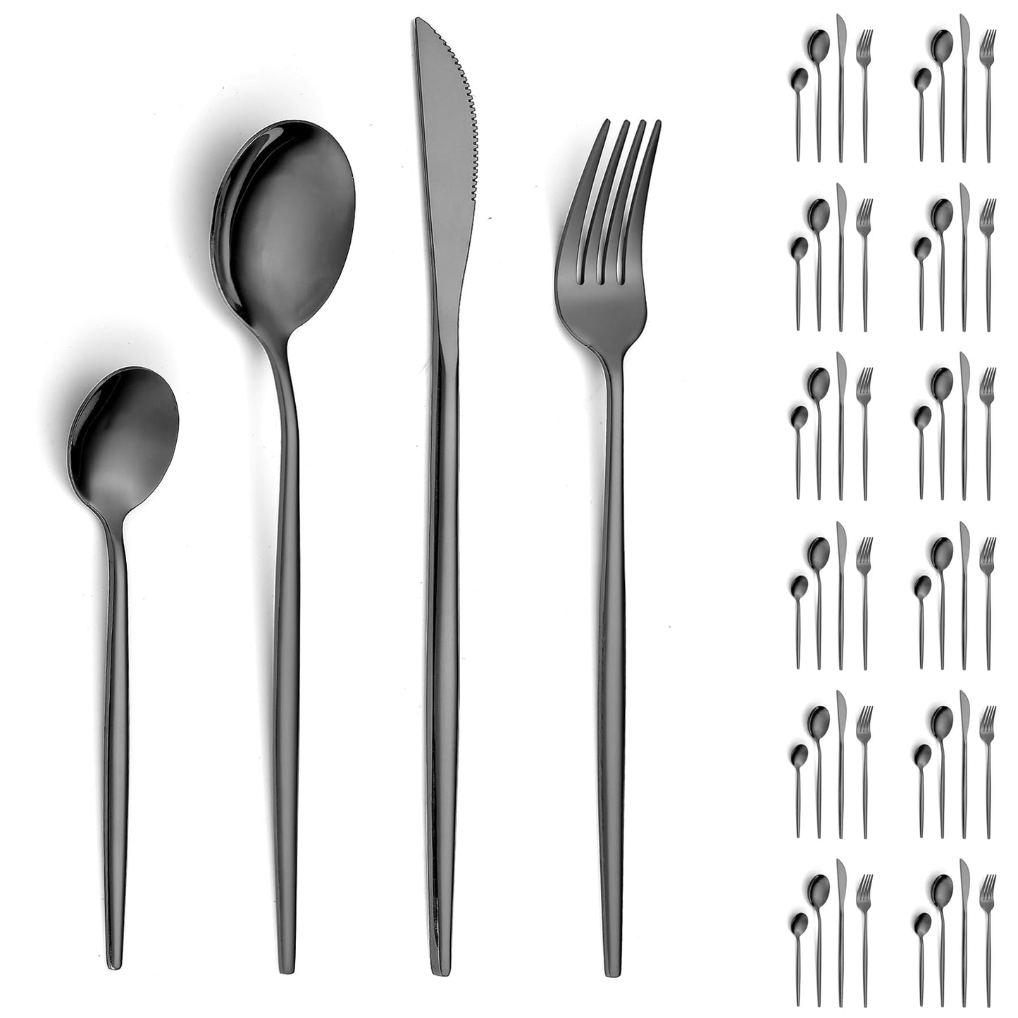 Berglander 48-Piece Black Titanium Plated Stainless Steel Cutlery Set NEW