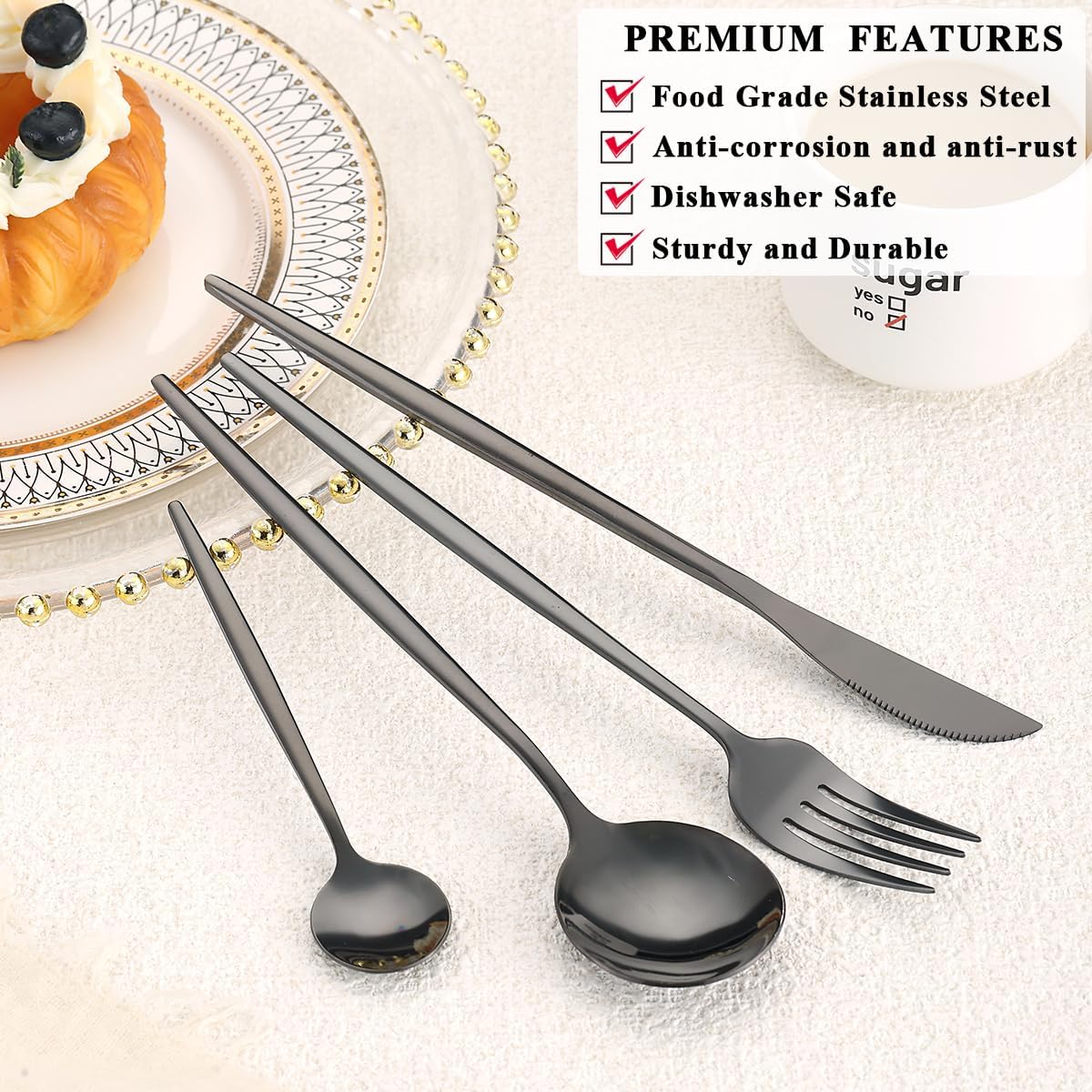 Berglander 48-Piece Black Titanium Plated Stainless Steel Cutlery Set NEW
