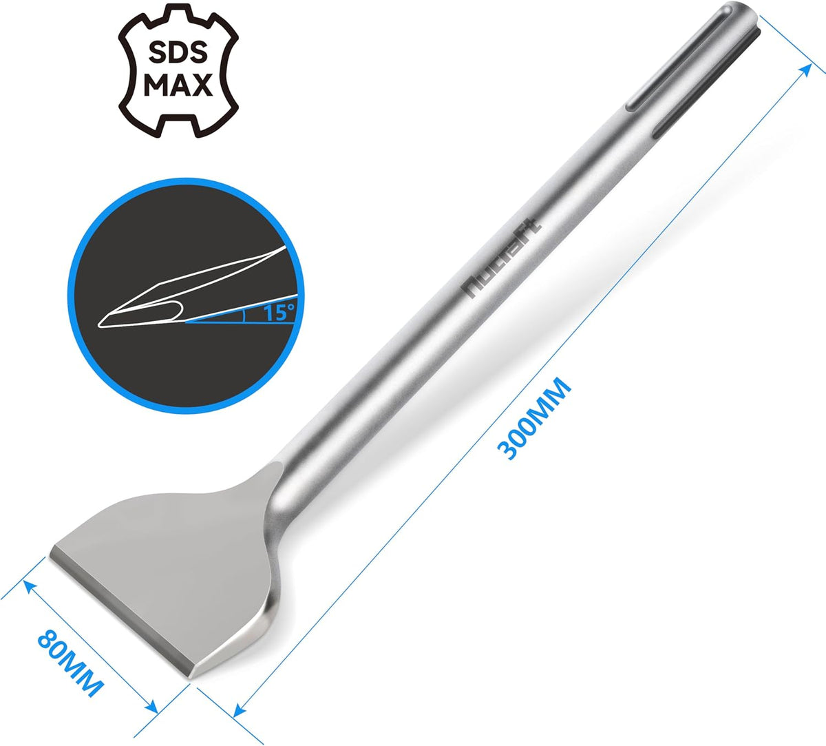 Nucraft Wide Tile Chisel Spatula, 300 x 80mm, Durable Drill Accessory 30x8cm NEW
