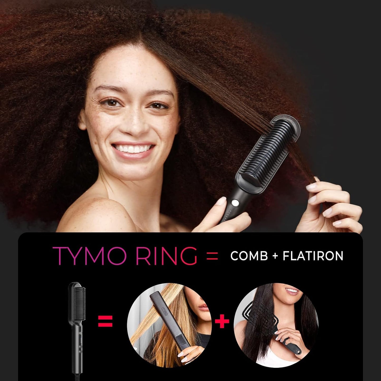 TYMO Hair Straightener Brush with Built-in Comb Fast Heating Grey 1 Count NEW
