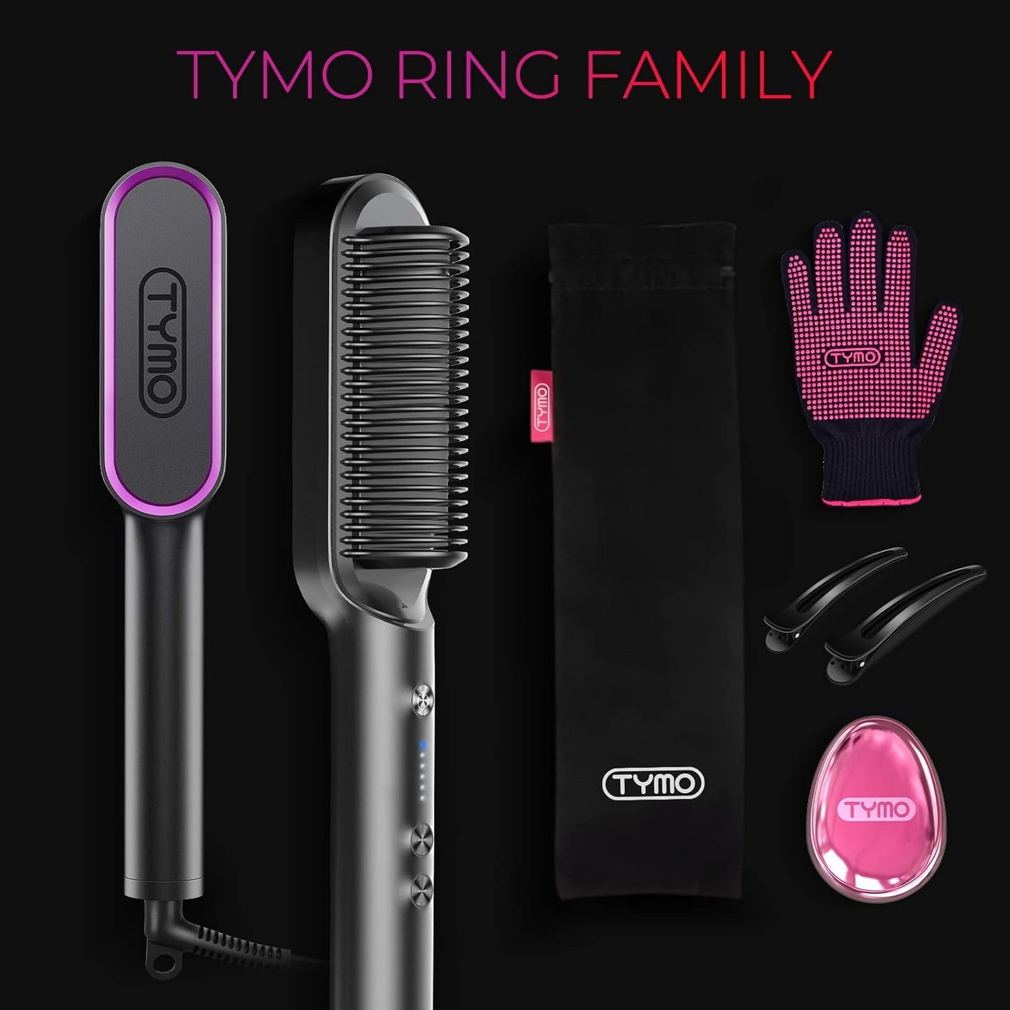 TYMO Hair Straightener Brush with Built-in Comb Fast Heating Grey 1 Count NEW