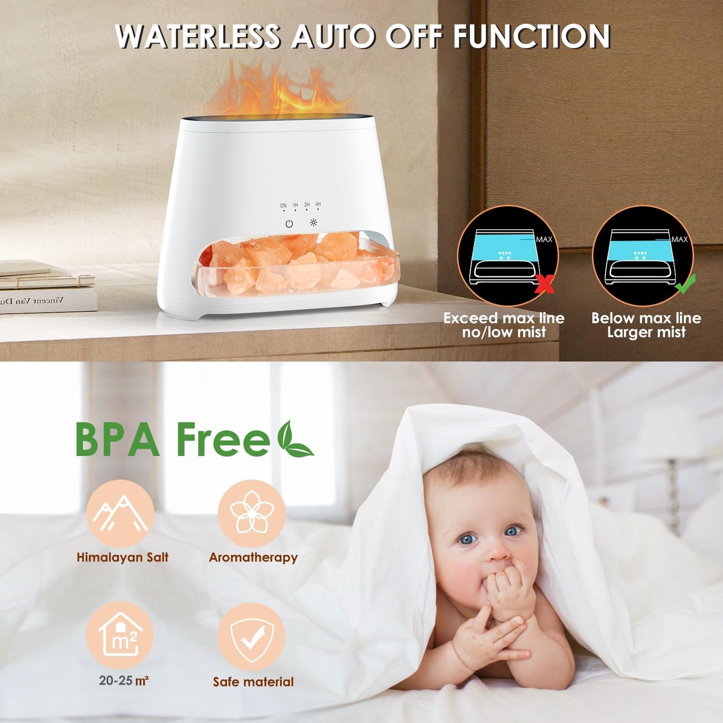 SALKING 2-in-1 Ultrasonic Essential Oil Diffuser and Himalayan Salt Lamp NEW