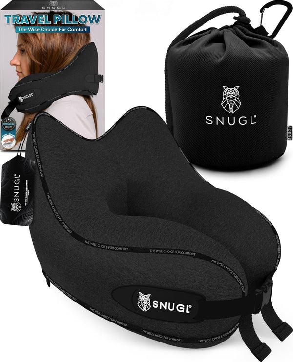 SNUGL Memory Foam Travel Neck Pillow for Adults, Airplane in Black Size DEMO