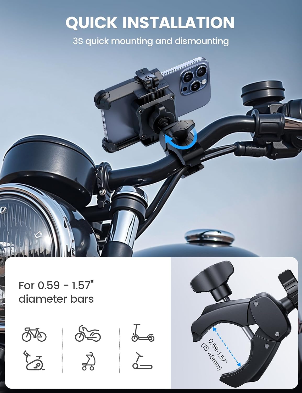 Lamicall Motorcycle Mounts Phone Mount Holder Camera Friendly 1s Lock NEW