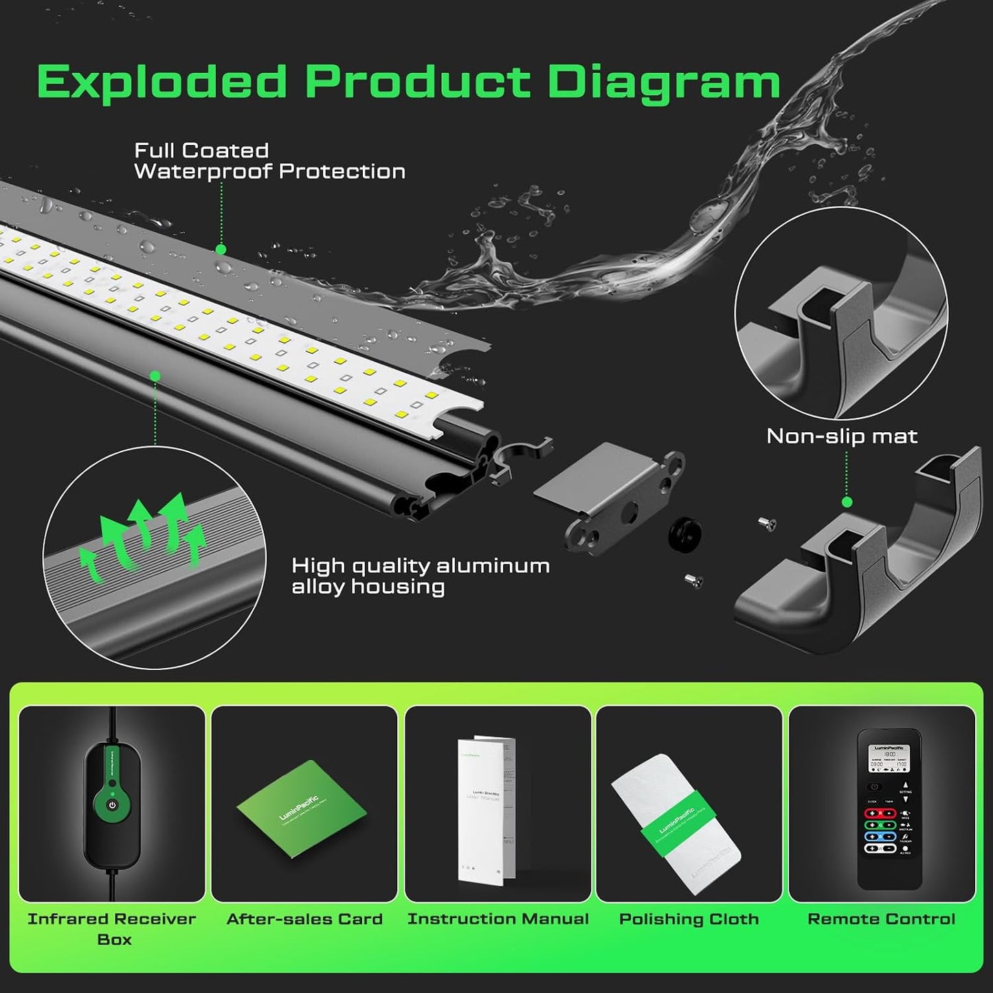LuminPacific Waterproof Aquarium Grow Lights for Planted Tanks, Vast Grey DEMO