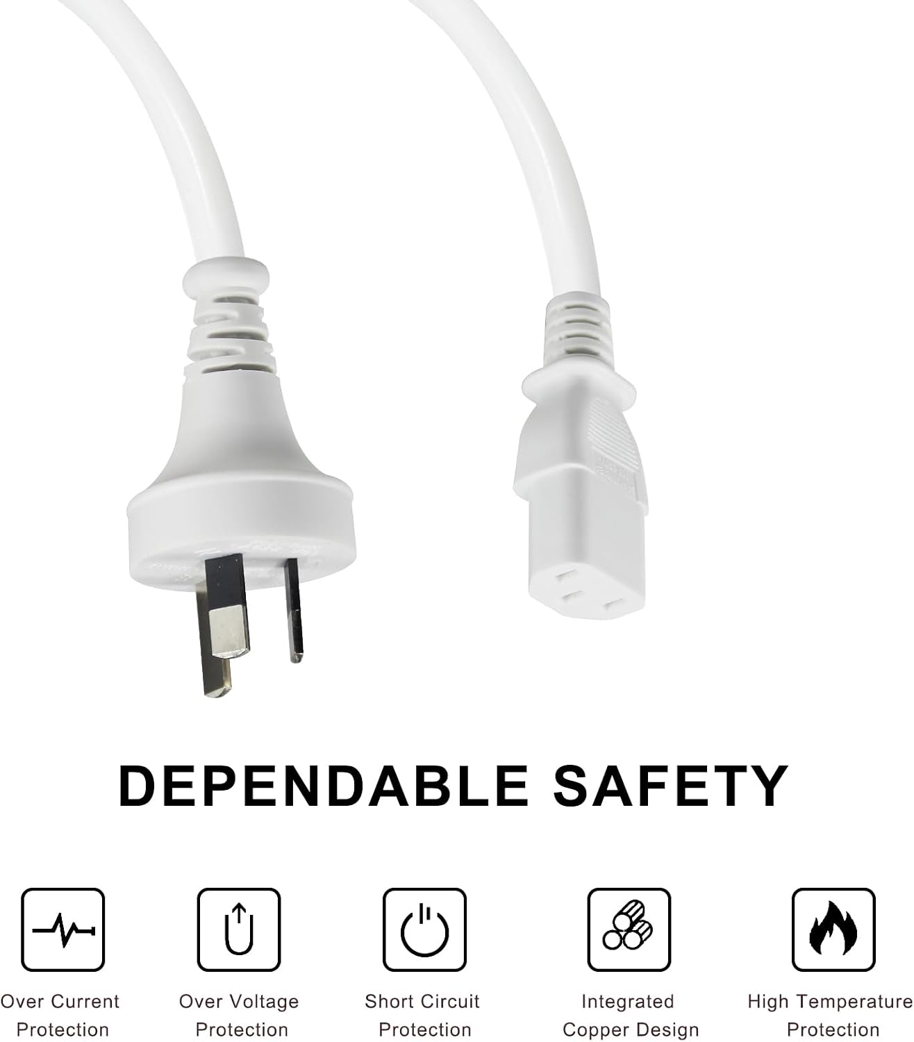 wininks 2x White 0.5M Power Cord 240V 3-Pin Plug Cable for Monitors Kettles NEW