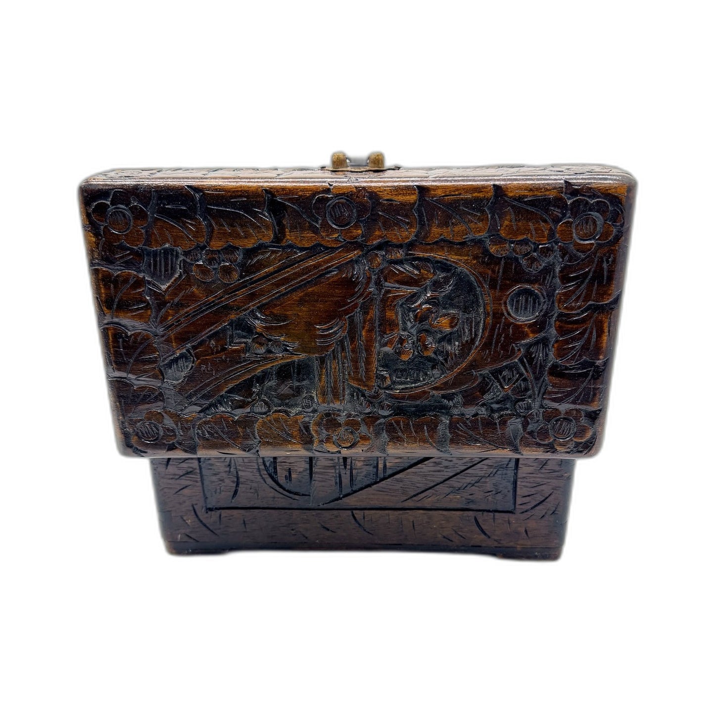 VINTAGE Decorative Oriental Carved Floral Wooden Storage Hinged Accent Box