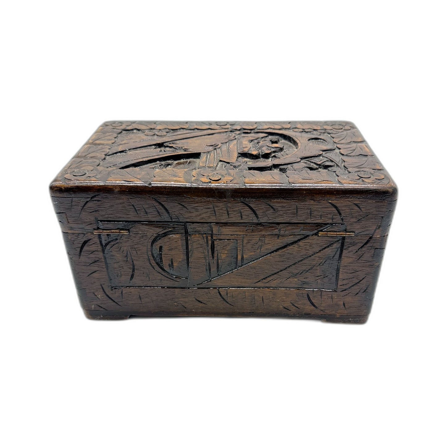 VINTAGE Decorative Oriental Carved Floral Wooden Storage Hinged Accent Box