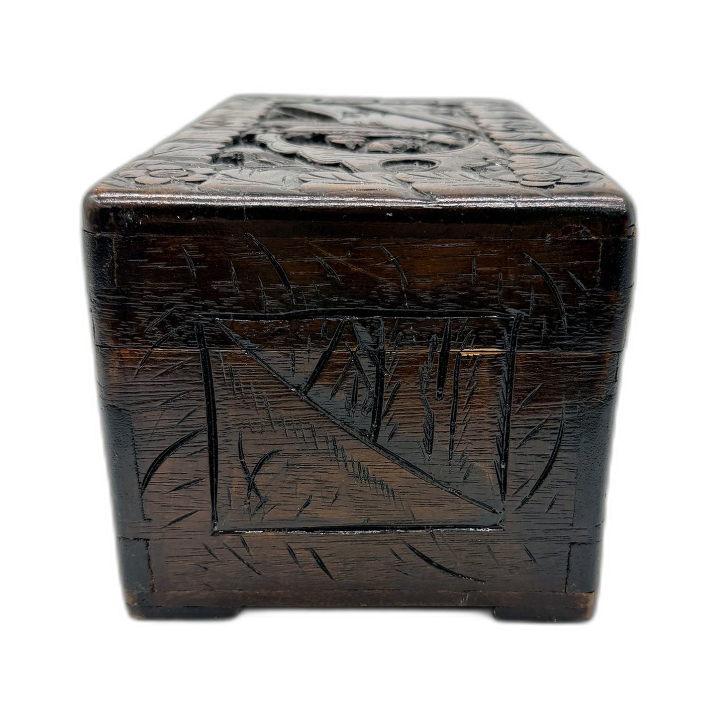 VINTAGE Decorative Oriental Carved Floral Wooden Storage Hinged Accent Box