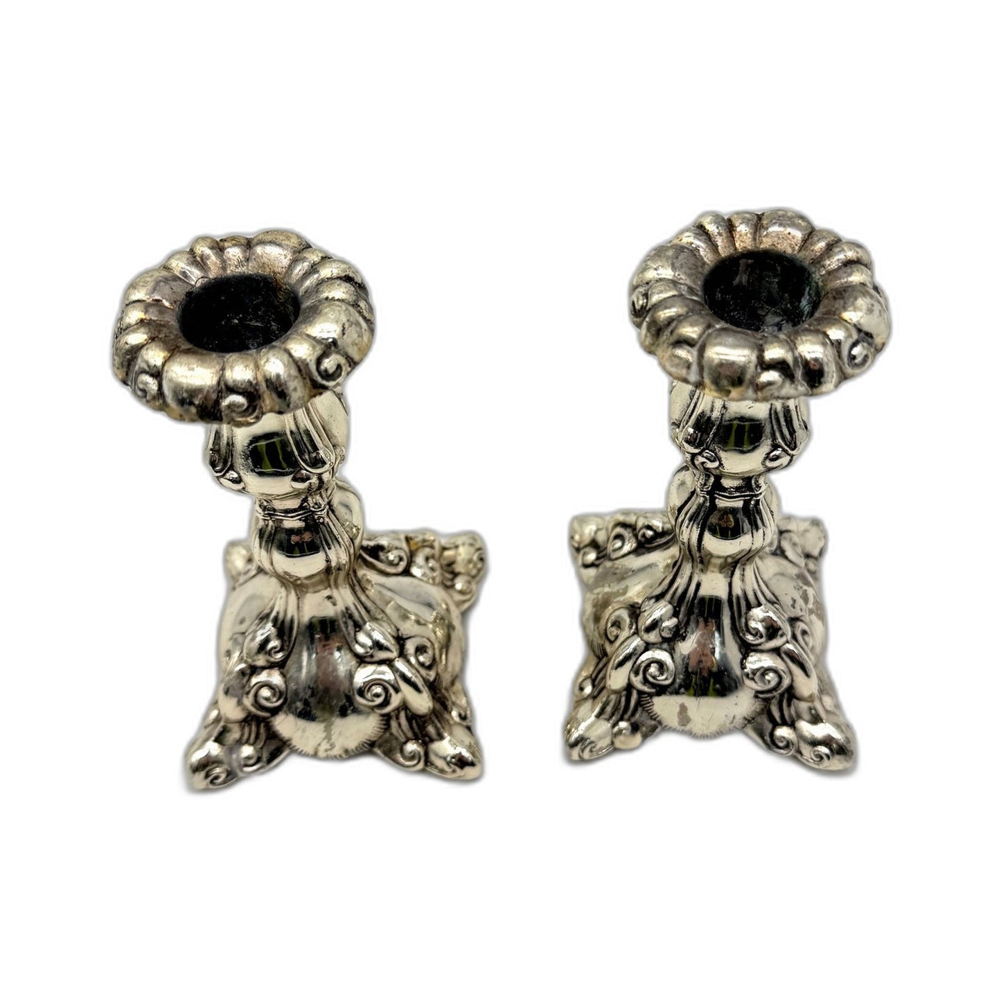 VINTAGE Decorative Silver Metal Ornate Candle Holder 2-Pack for Home Decor 13cm