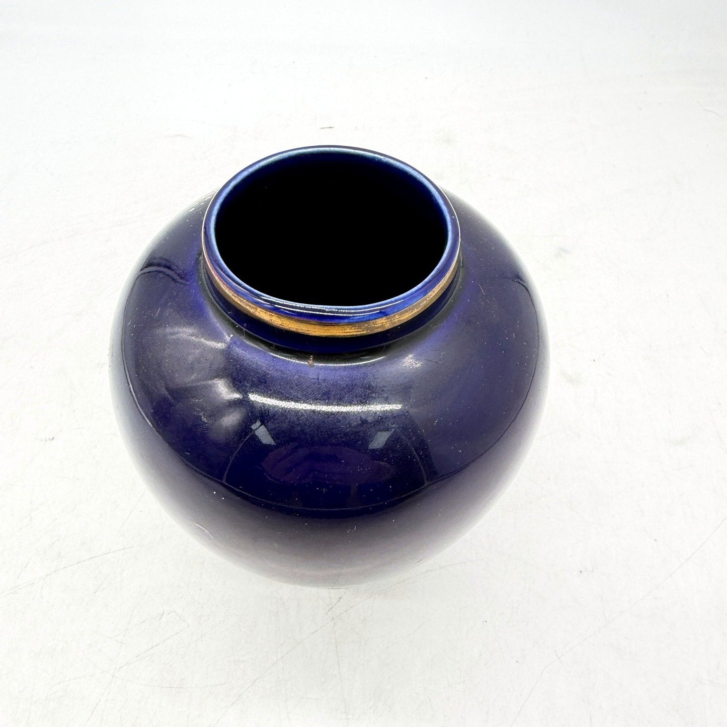 VINTAGE Japanese Decorative Ceramic Vase with Floral Cobalt Blue & Gold Design