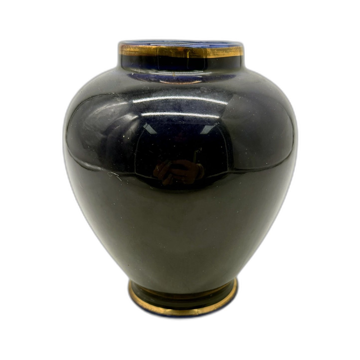 VINTAGE Japanese Decorative Ceramic Vase with Floral Cobalt Blue & Gold Design