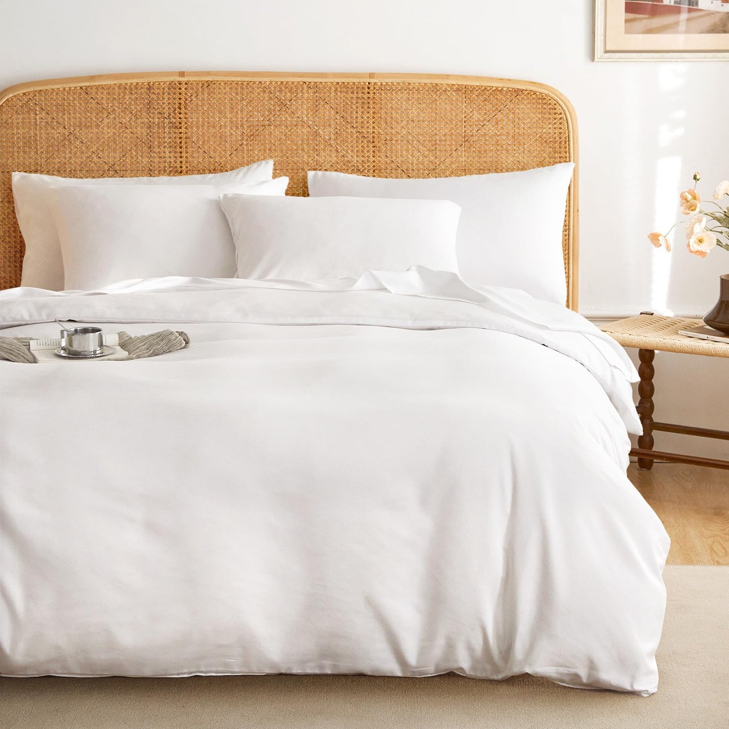 Wake In Cloud 100% Cotton Soft Bedding Duvet Cover Set, White DOUBLE Bed NEW