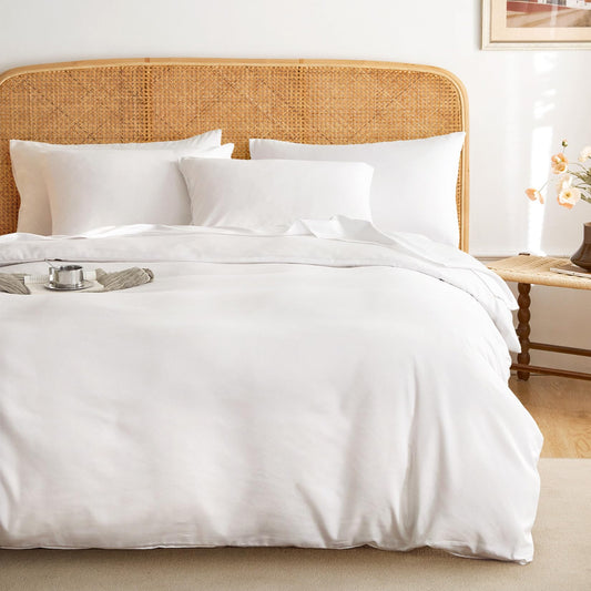 Wake In Cloud 100% Cotton Soft Bedding Duvet Cover Set, White DOUBLE Bed NEW