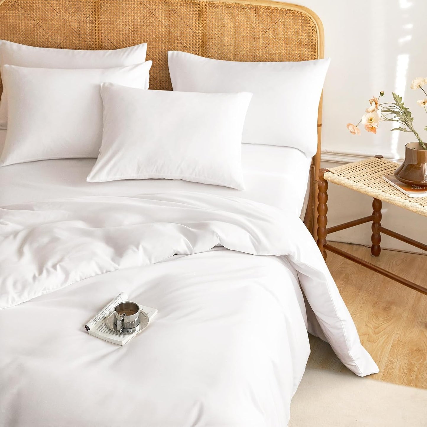 Wake In Cloud 100% Cotton Soft Bedding Duvet Cover Set, White DOUBLE Bed NEW
