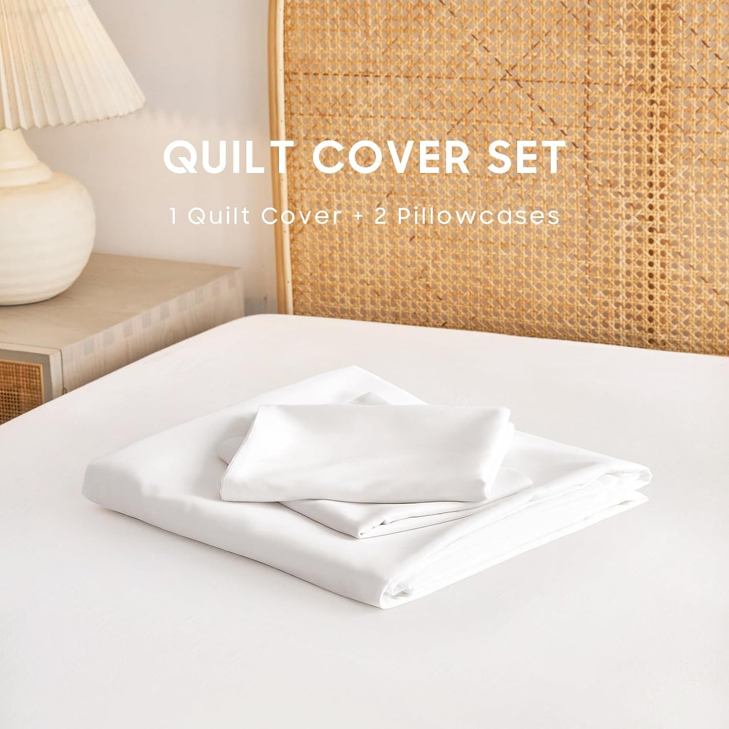 Wake In Cloud 100% Cotton Soft Bedding Duvet Cover Set, White DOUBLE Bed NEW