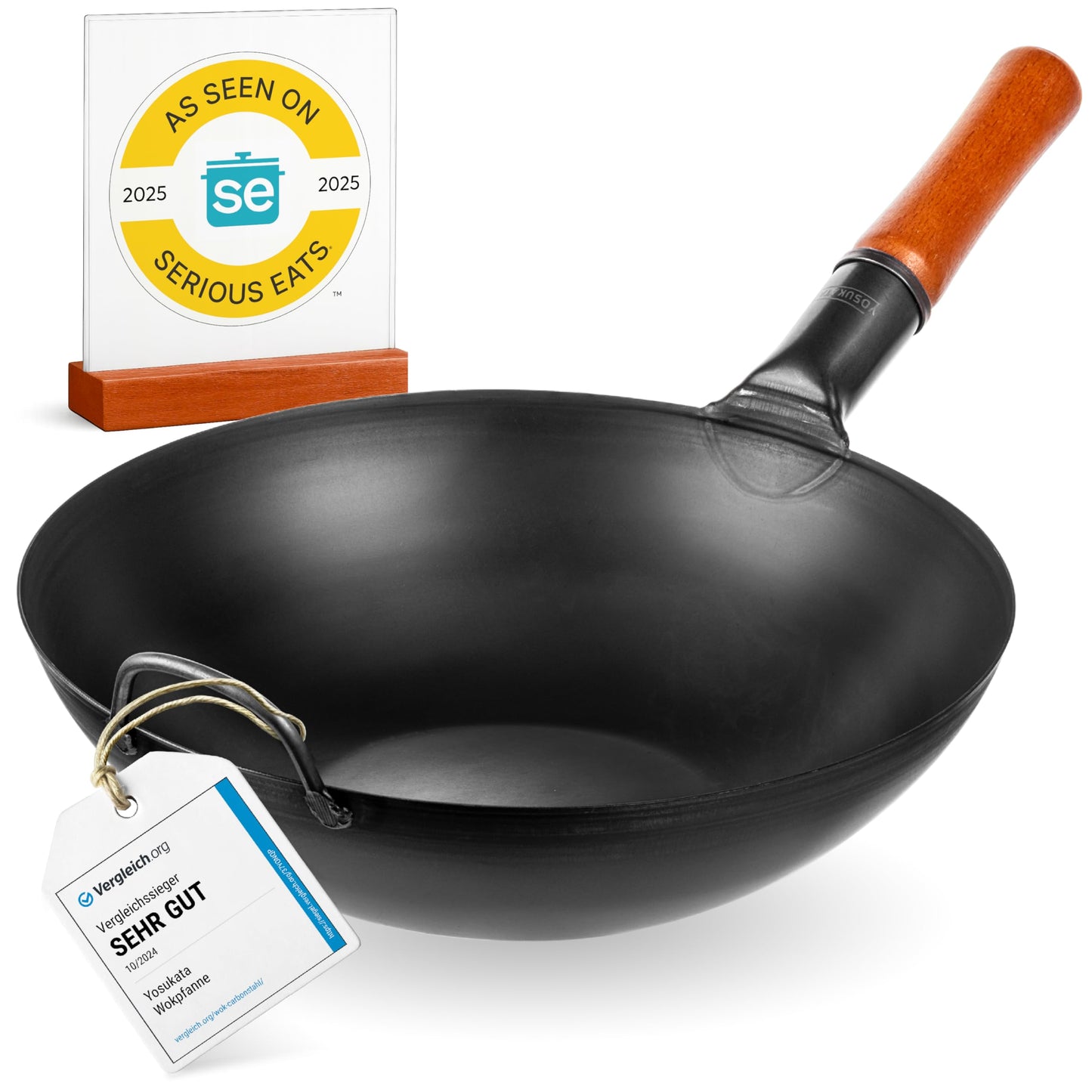 YOSUKATA 34cm Woks Carbon Steel Wok Pan, Pre-Seasoned Flat Bottom, Durable DEMO
