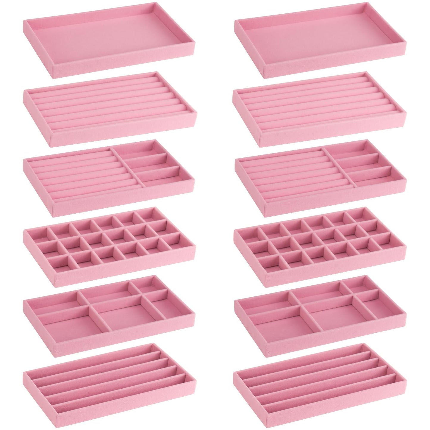 FHDUSRYO 12 Stackable Velvet Jewellery Organizer Trays Large Decorative Pink NEW