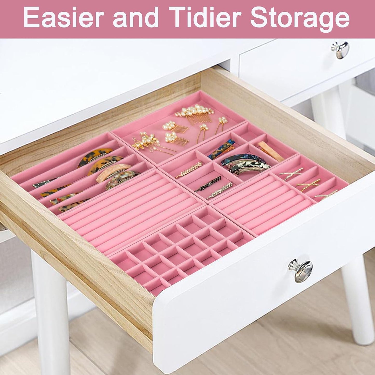 FHDUSRYO 12 Stackable Velvet Jewellery Organizer Trays Large Decorative Pink NEW