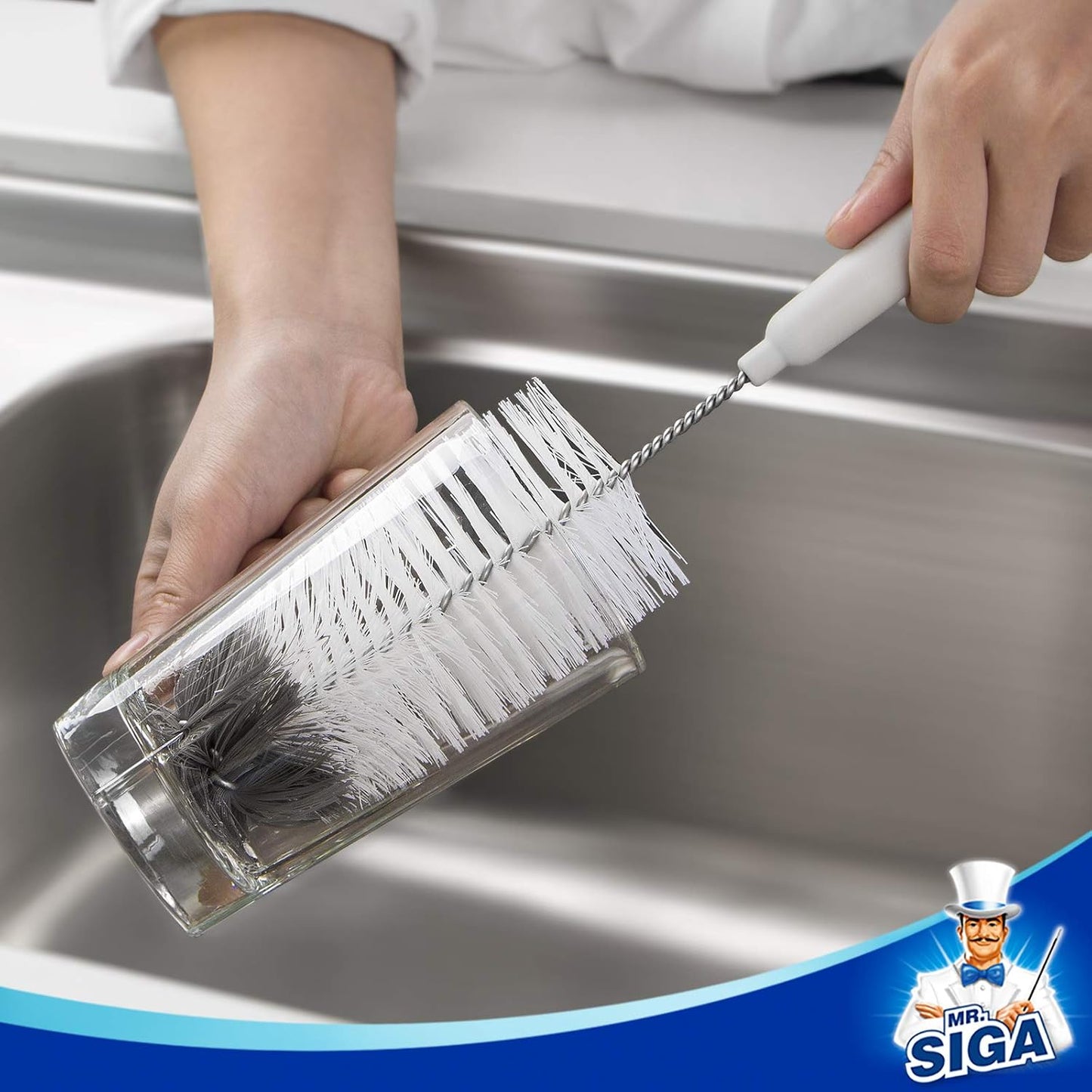 MR.SIGA Bottle Brush Cleaning Set - 5 Pack with Storage Holder, White NEW