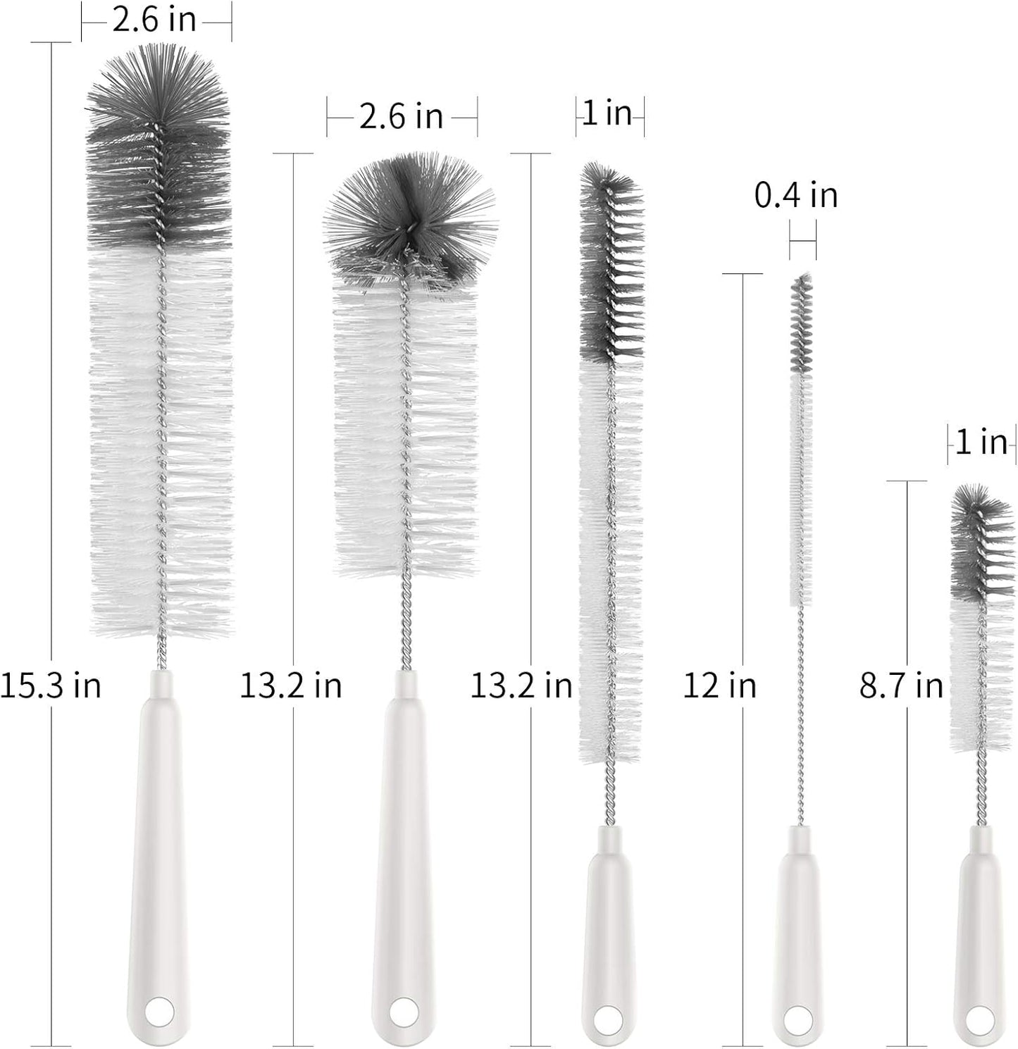 MR.SIGA Bottle Brush Cleaning Set - 5 Pack with Storage Holder, White NEW