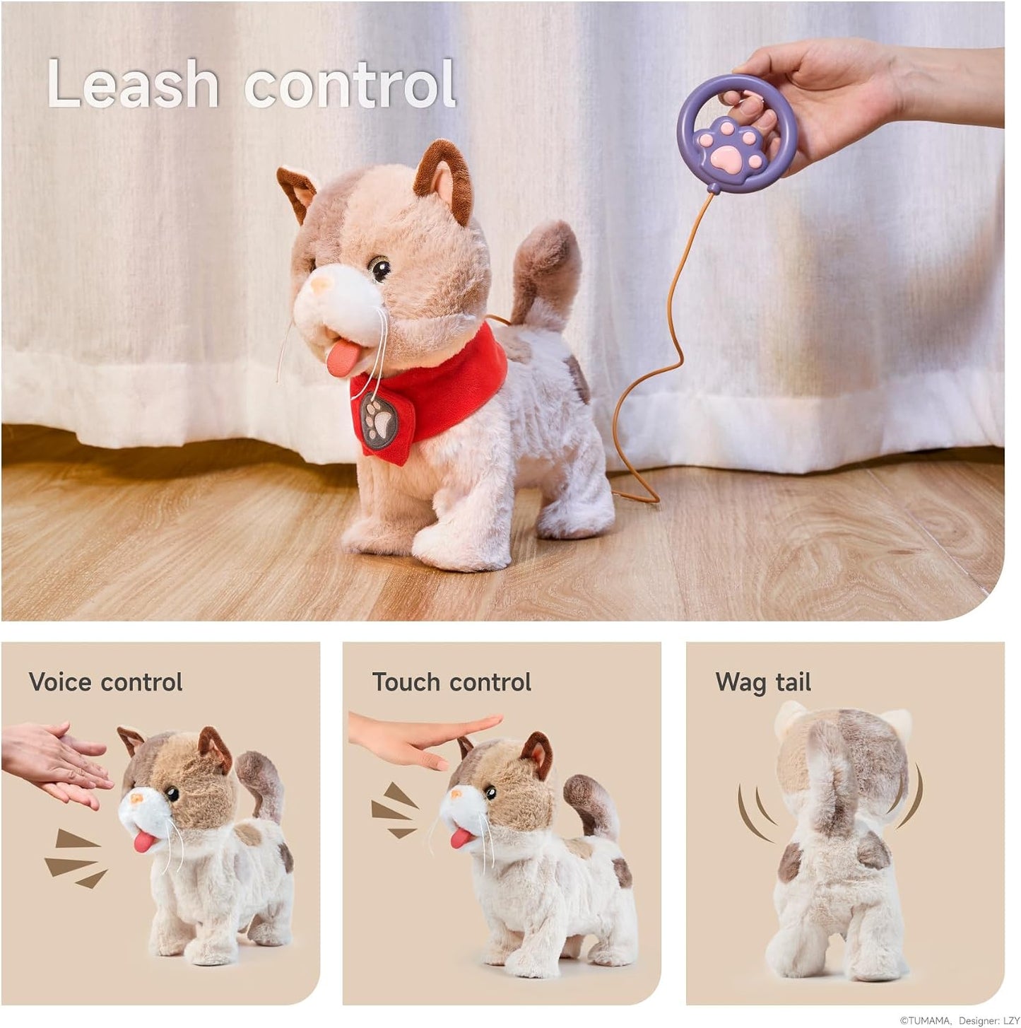 TUMAMA Plush Interactive Walking Cat Toy, Realistic Soft Gray, 34 cm Size NEW