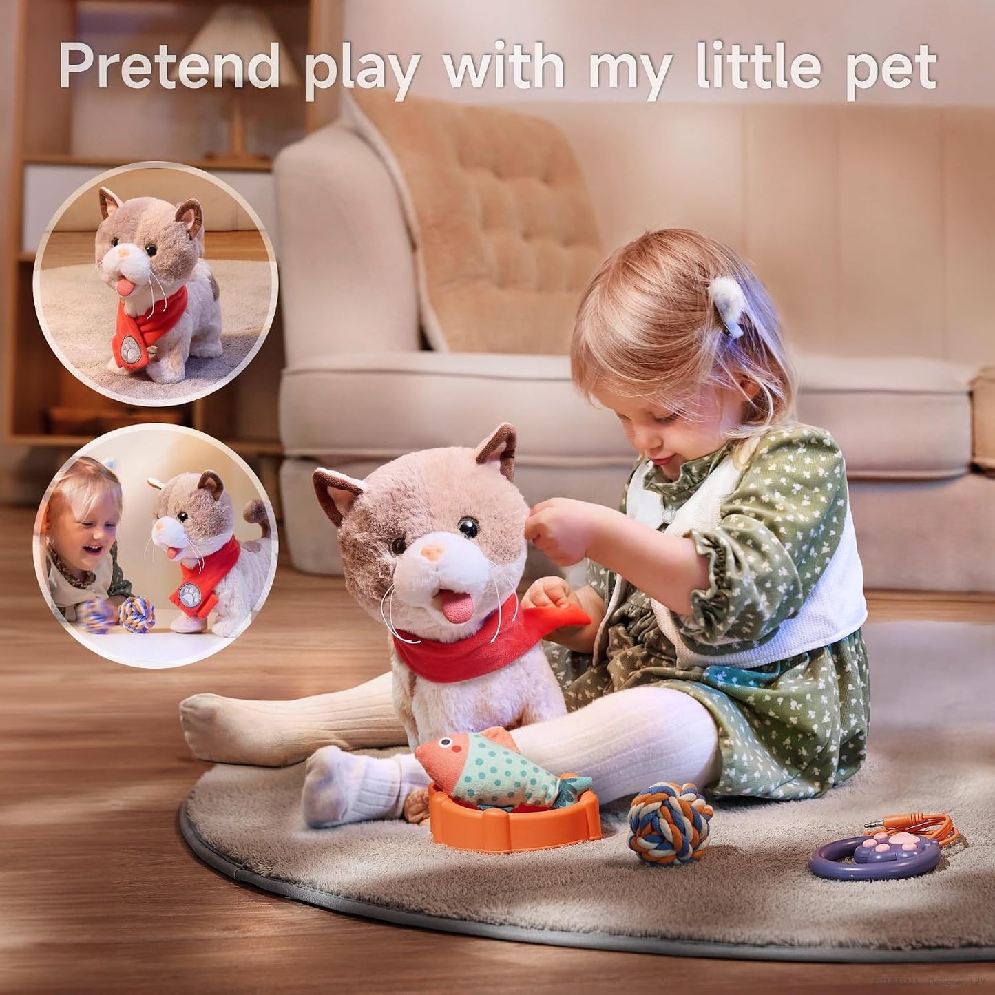 TUMAMA Plush Interactive Walking Cat Toy, Realistic Soft Gray, 34 cm Size NEW