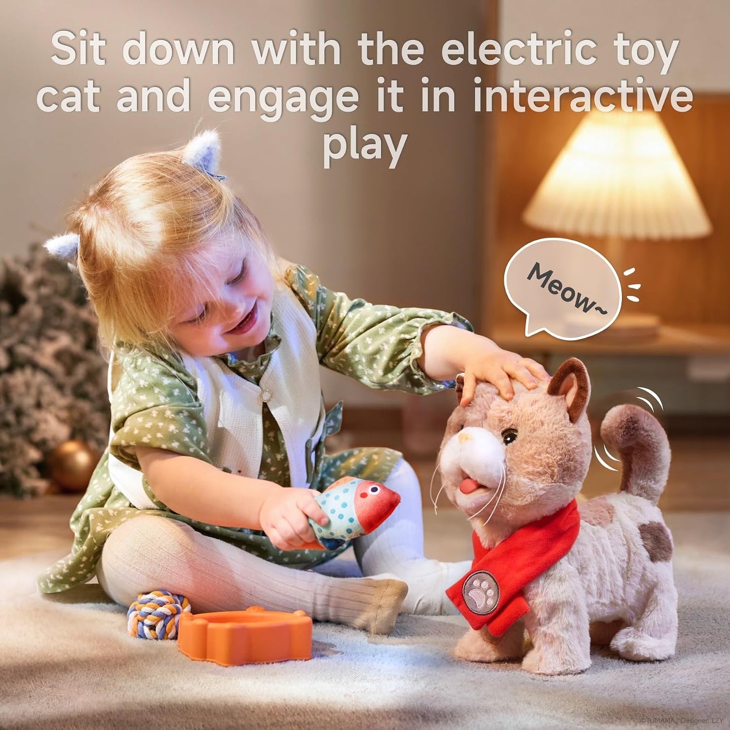 TUMAMA Plush Interactive Walking Cat Toy, Realistic Soft Gray, 34 cm Size NEW