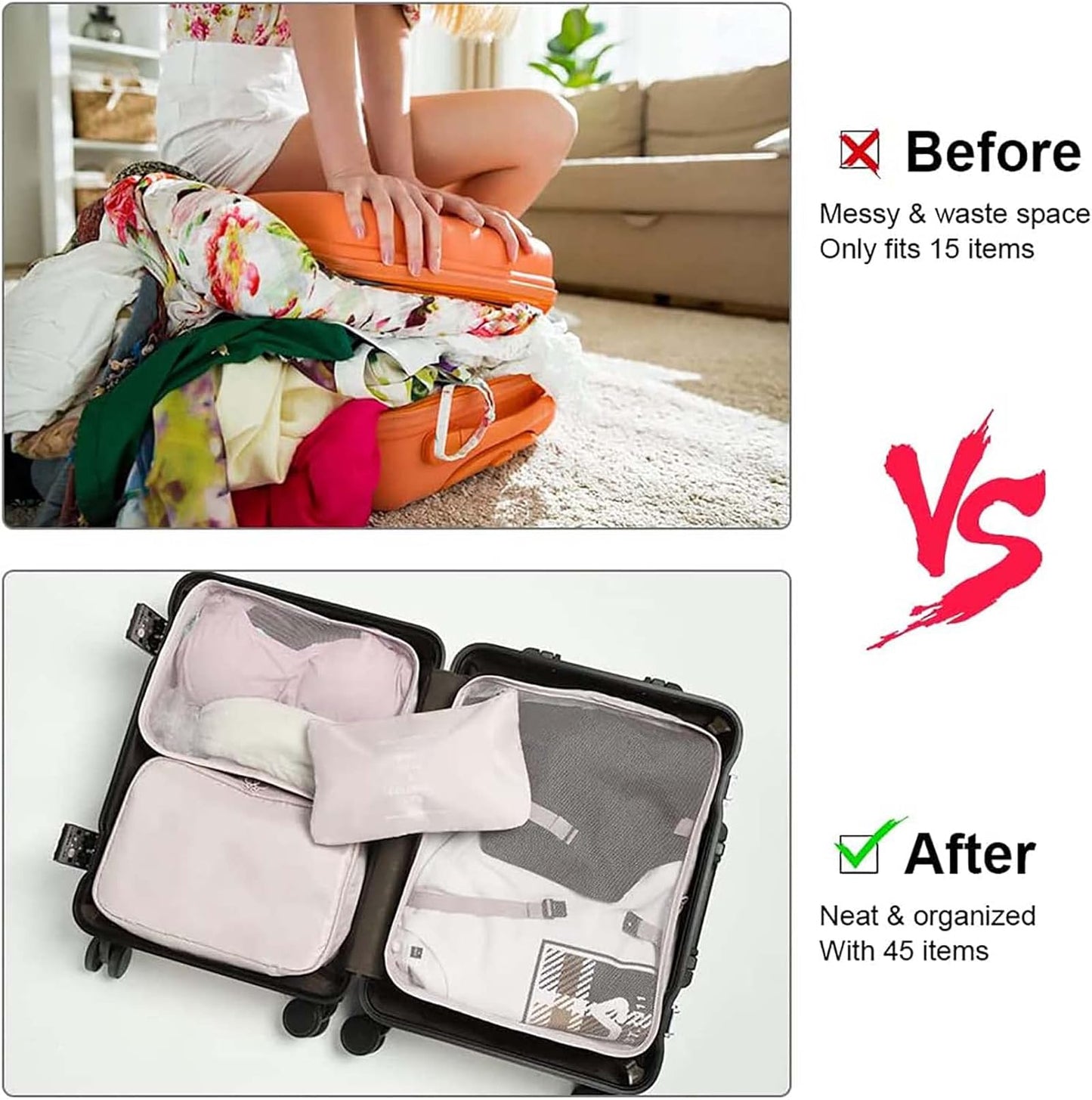 DAWNTREES 8 Piece Packing Cubes Luggage Organizer Beige Travel Suitcase Set NEW