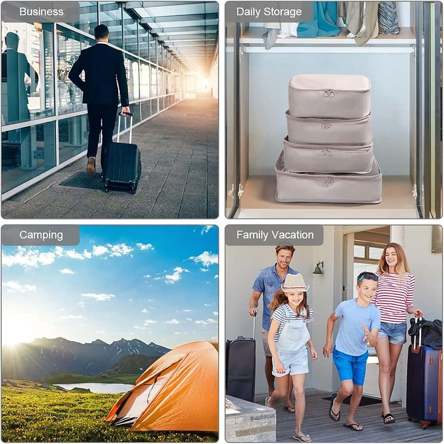 DAWNTREES 8 Piece Packing Cubes Luggage Organizer Beige Travel Suitcase Set NEW