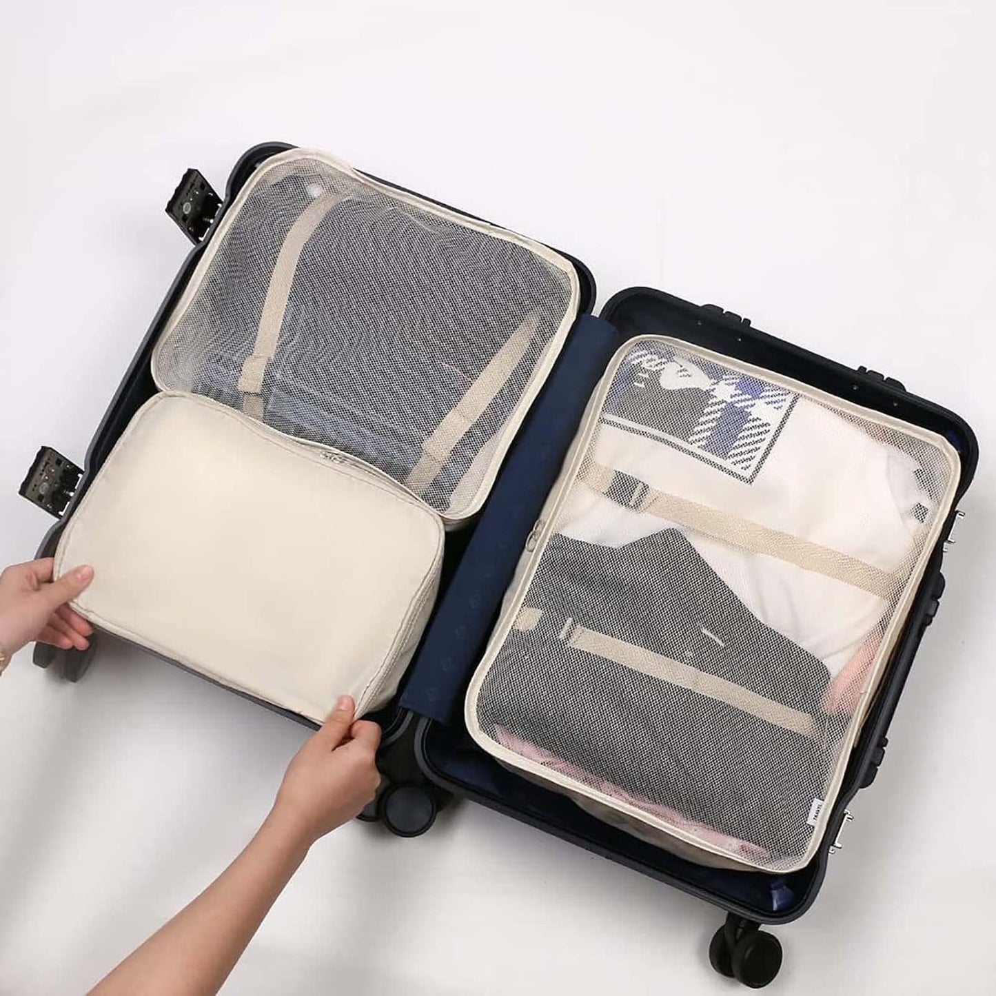 DAWNTREES 8 Piece Packing Cubes Luggage Organizer Beige Travel Suitcase Set NEW