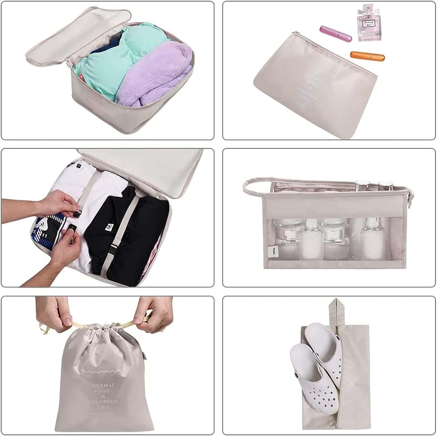 DAWNTREES 8 Piece Packing Cubes Luggage Organizer Beige Travel Suitcase Set NEW