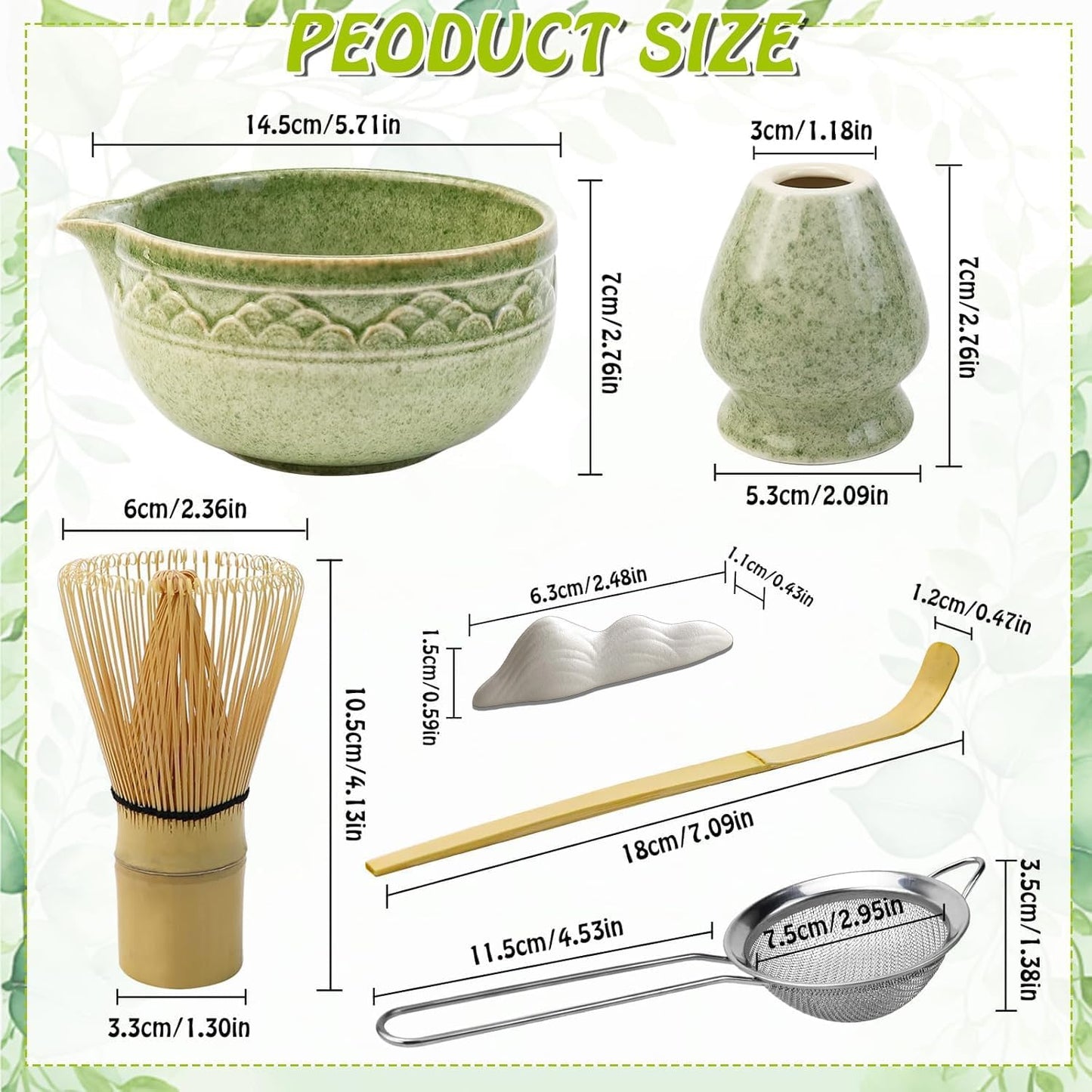 KIVISOYI Matcha Tea Sets Whisk Set - Japanese Green Bamboo Tea Bowl & Spout NEW