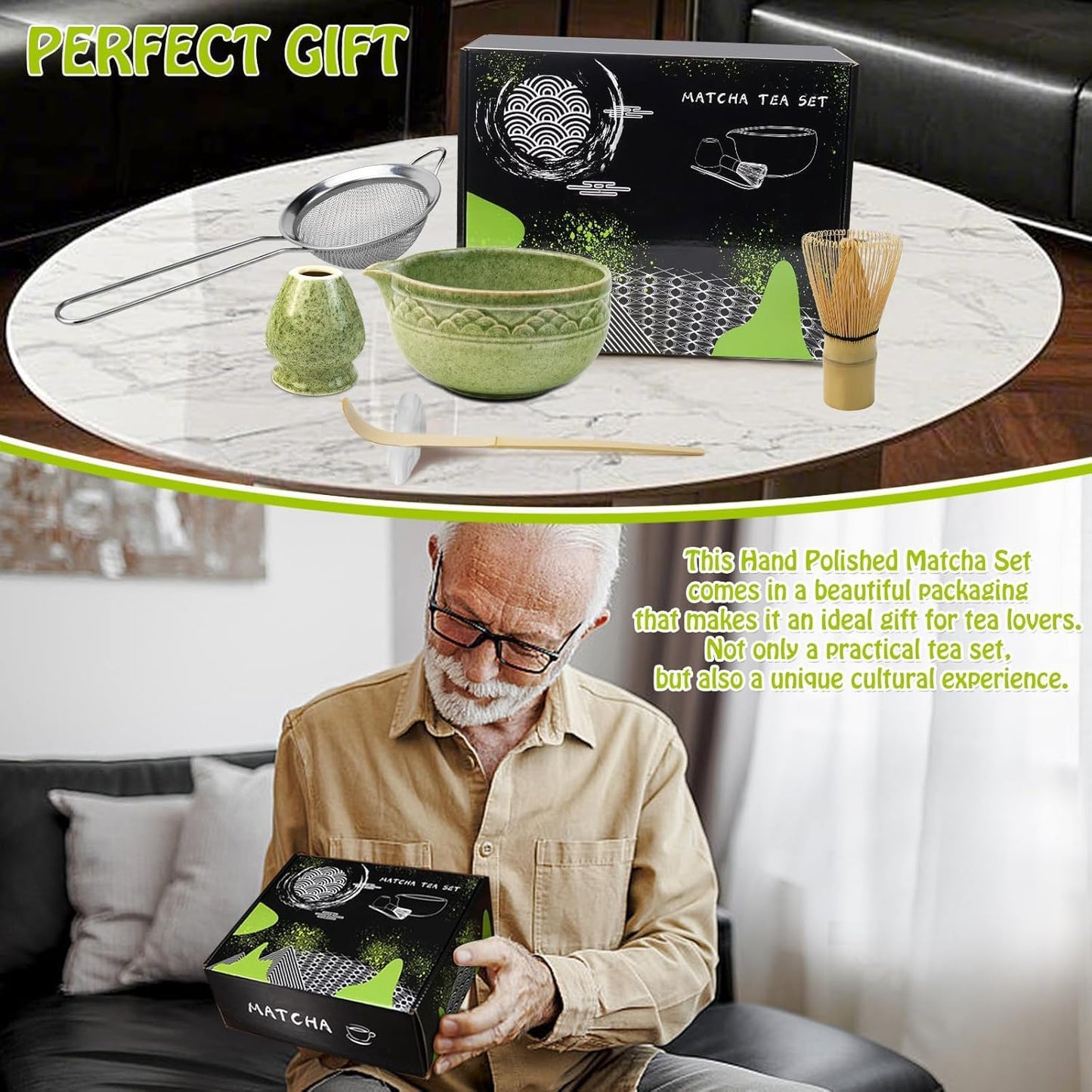 KIVISOYI Matcha Tea Sets Whisk Set - Japanese Green Bamboo Tea Bowl & Spout NEW