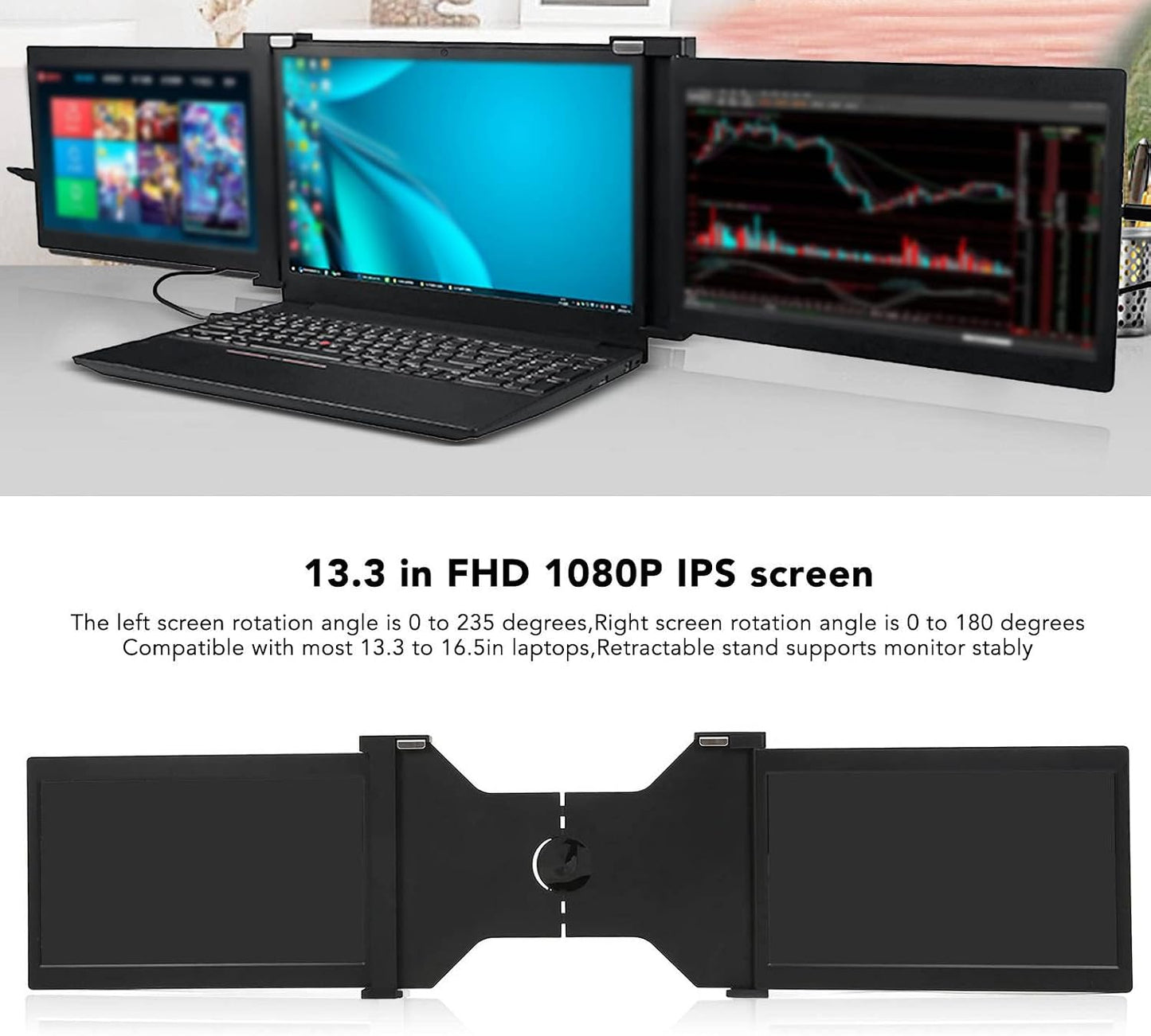 Dpofirs 13.3 Monitors Inch Portable Dual Monitor Extender 1080P Laptop NEW