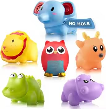 Ameon No Hole Mold-Free Baby Bath Toys for 1+ Years Jungle Theme 6 Piece NEW