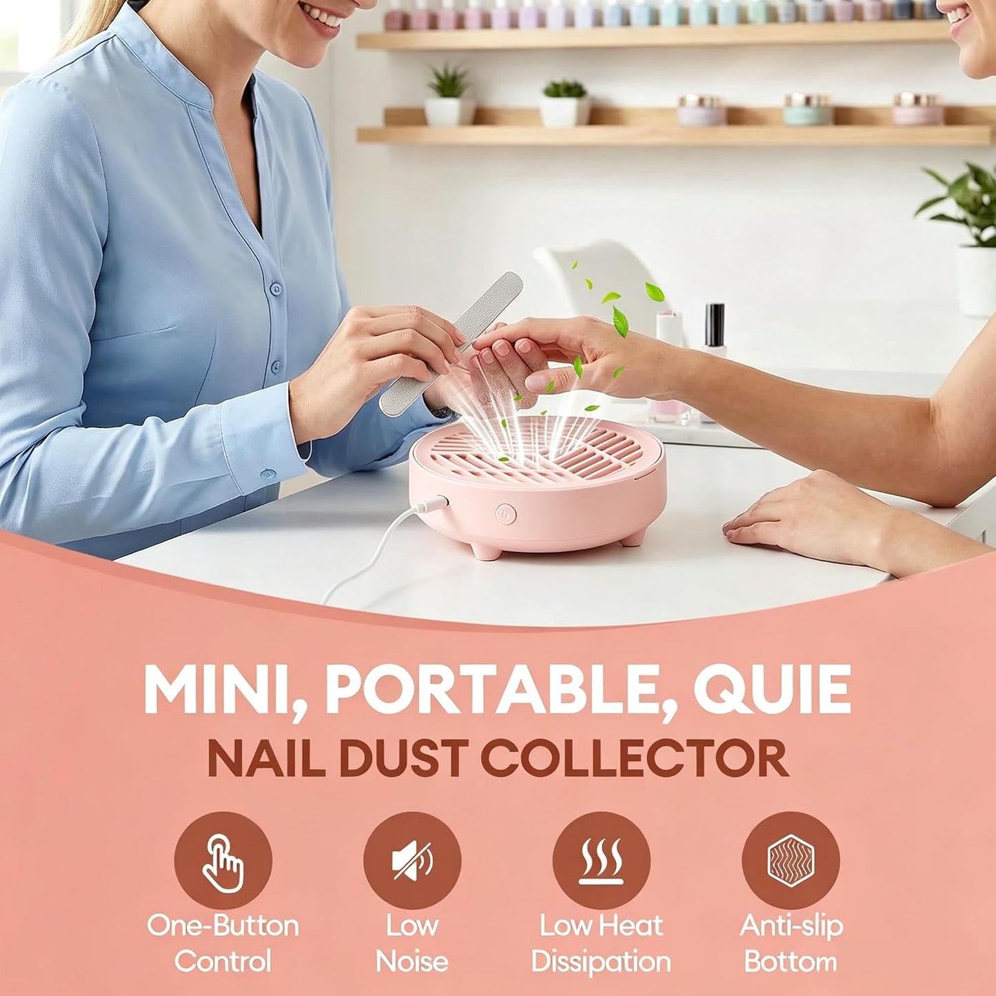 HaaLii-FY Portable Mini Nail Dust Collector Paper Filter Quiet White & Pink NEW