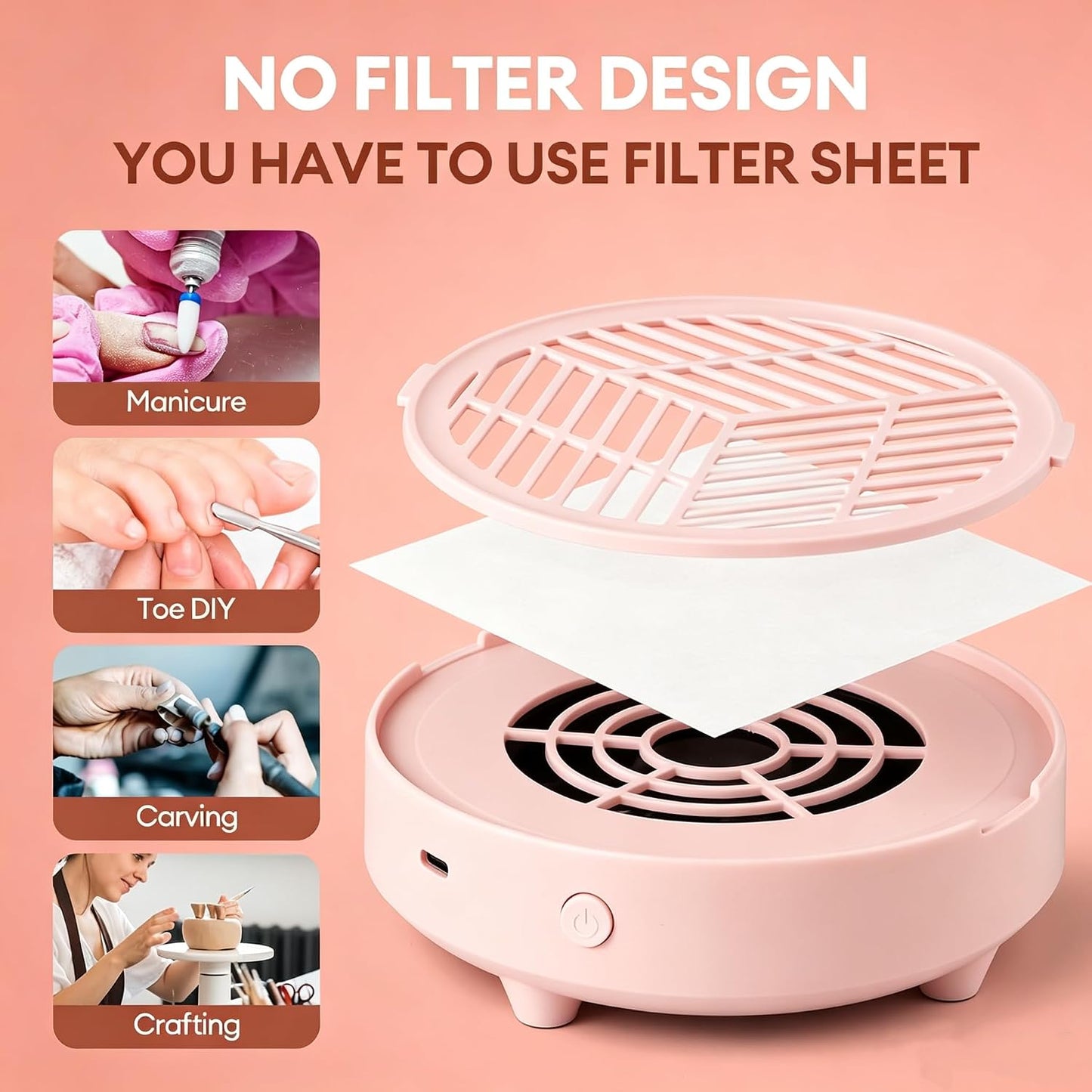 HaaLii-FY Portable Mini Nail Dust Collector Paper Filter Quiet White & Pink NEW