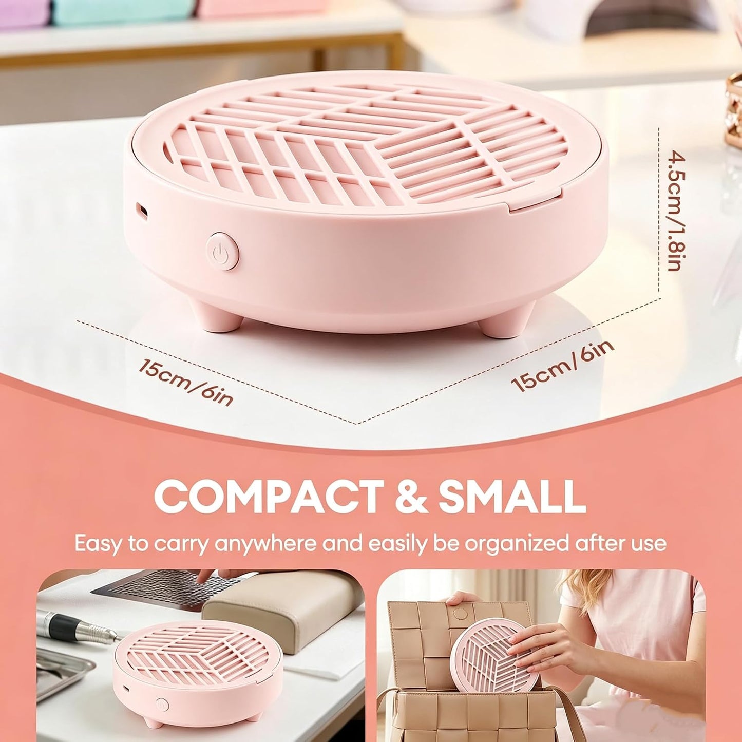 HaaLii-FY Portable Mini Nail Dust Collector Paper Filter Quiet White & Pink NEW