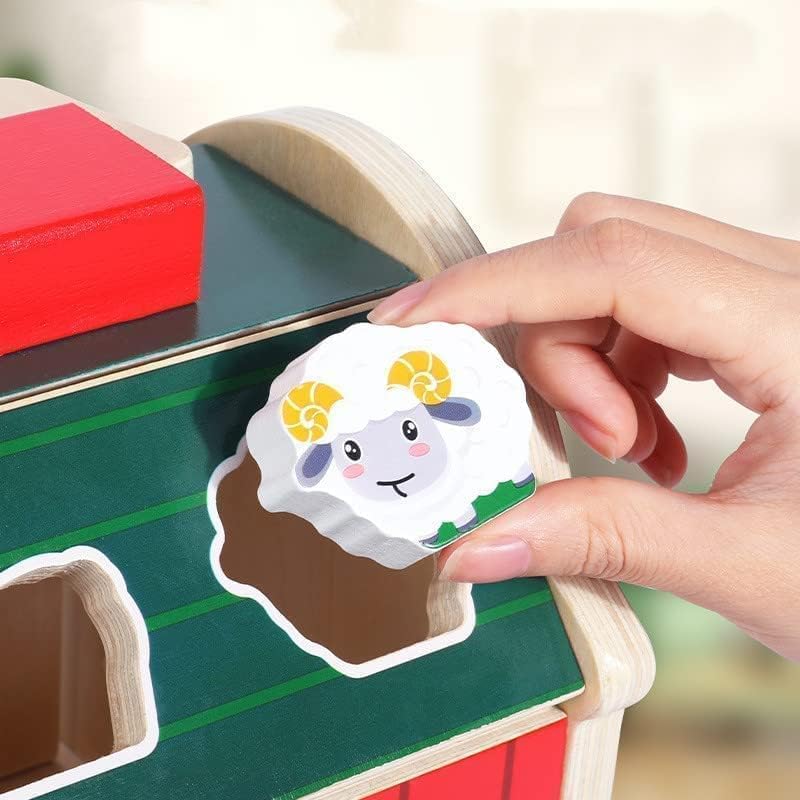 Uandhome Wooden Farm Animals Shape Sorter Toys Take-Along Sorting Barn DEMO