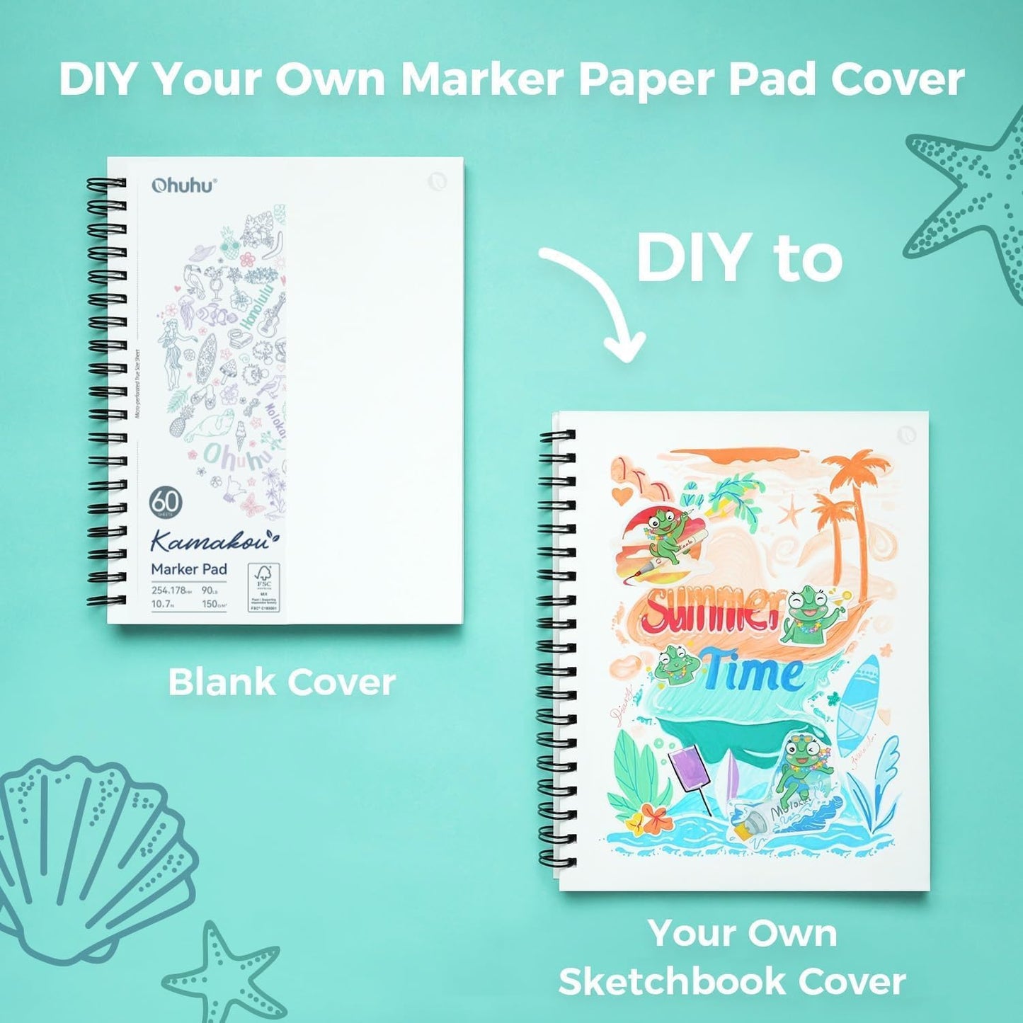 Ohuhu Double-Sided Bleedproof Marker Pad Art Sketchbook 60 Sheets Drawing NEW