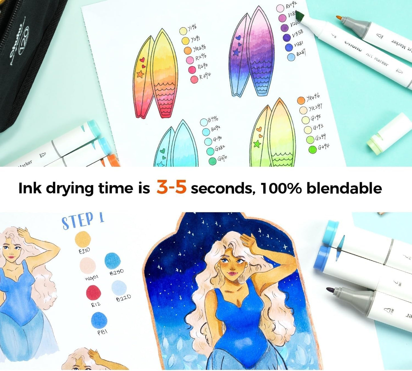 Ohuhu Double-Sided Bleedproof Marker Pad Art Sketchbook 60 Sheets Drawing NEW