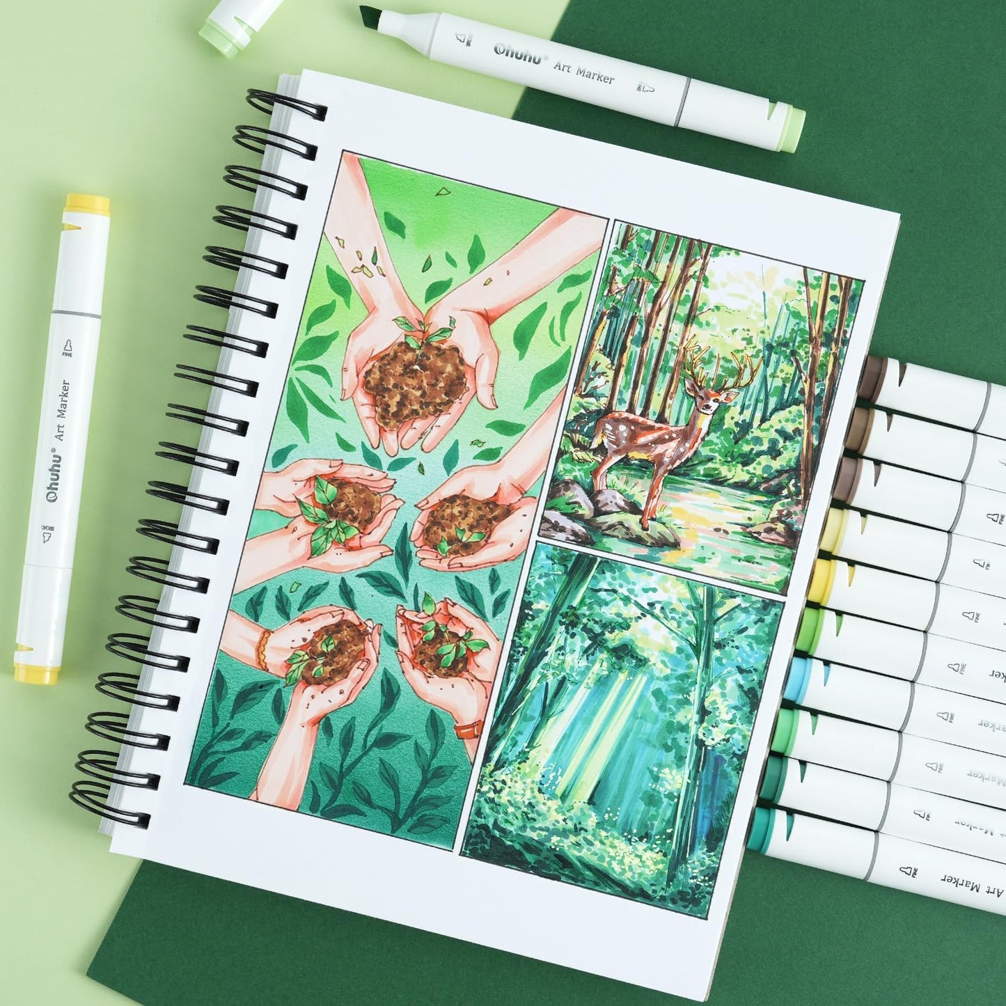 Ohuhu Double-Sided Bleedproof Marker Pad Art Sketchbook 60 Sheets Drawing NEW