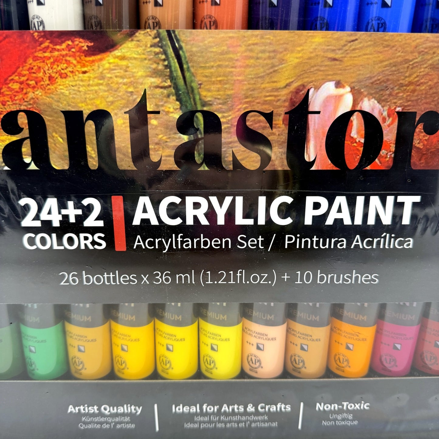 Fantastory Acrylic Paint Set 24+2 Colors 26 Bottles 10 Brushes Artist NEW