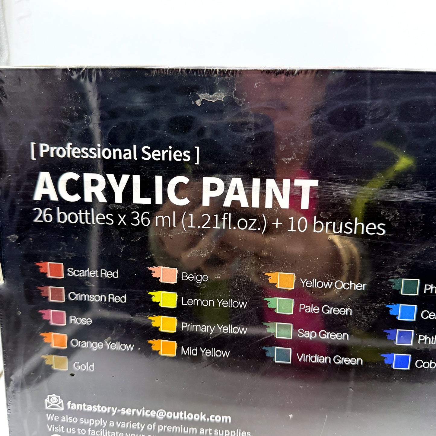 Fantastory Acrylic Paint Set 24+2 Colors 26 Bottles 10 Brushes Artist NEW